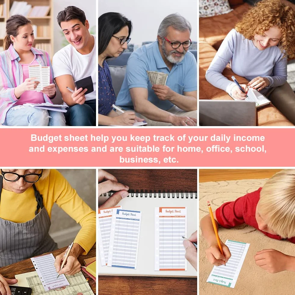 Set di 48 Pezzi A6 Fogli di Bilancio per Budget con Buste per Denaro e Contanti - 6 Colori