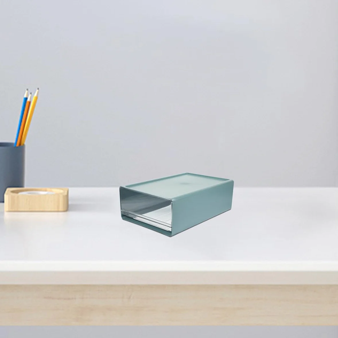 SHINEOFI Organizer da Scrivania a Cassetti 3 Pezzi Blu Hips Pet | Moduli Scomparti Regolabili, Struttura Robusta, per Vanity e Ottimizzazione dello Spazio