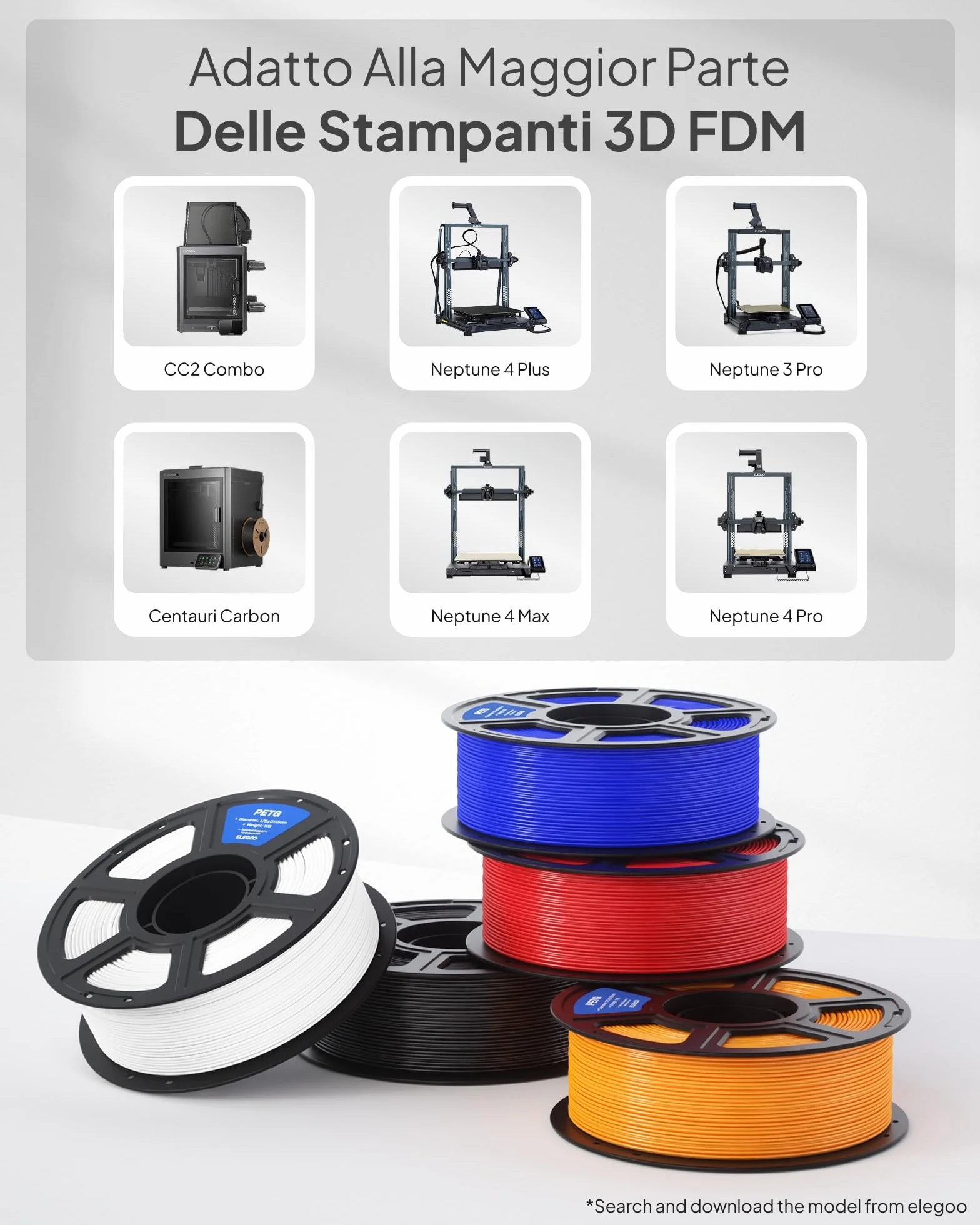 ELEGOO PETG Filamento 1,75 mm Nero 1KG per Stampante 3D Precisione Dimensionale +/- 0,02 mm