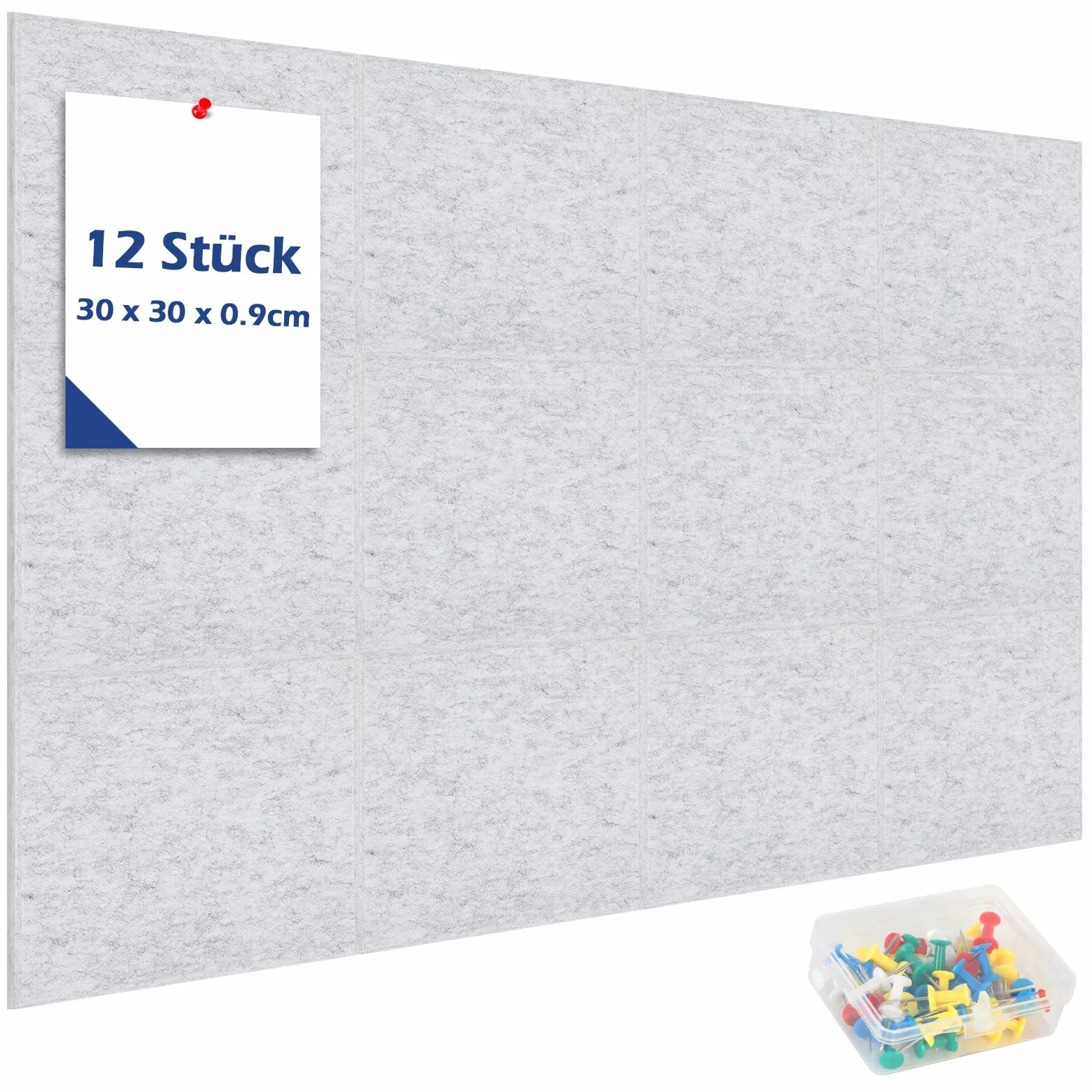 Bacheca in feltro, 90 x 120 cm, autoadesiva, 12 pezzi, 30 x 30 cm, pannelli decorativi da parete in feltro, per casa, scuola, pareti dell'ufficio