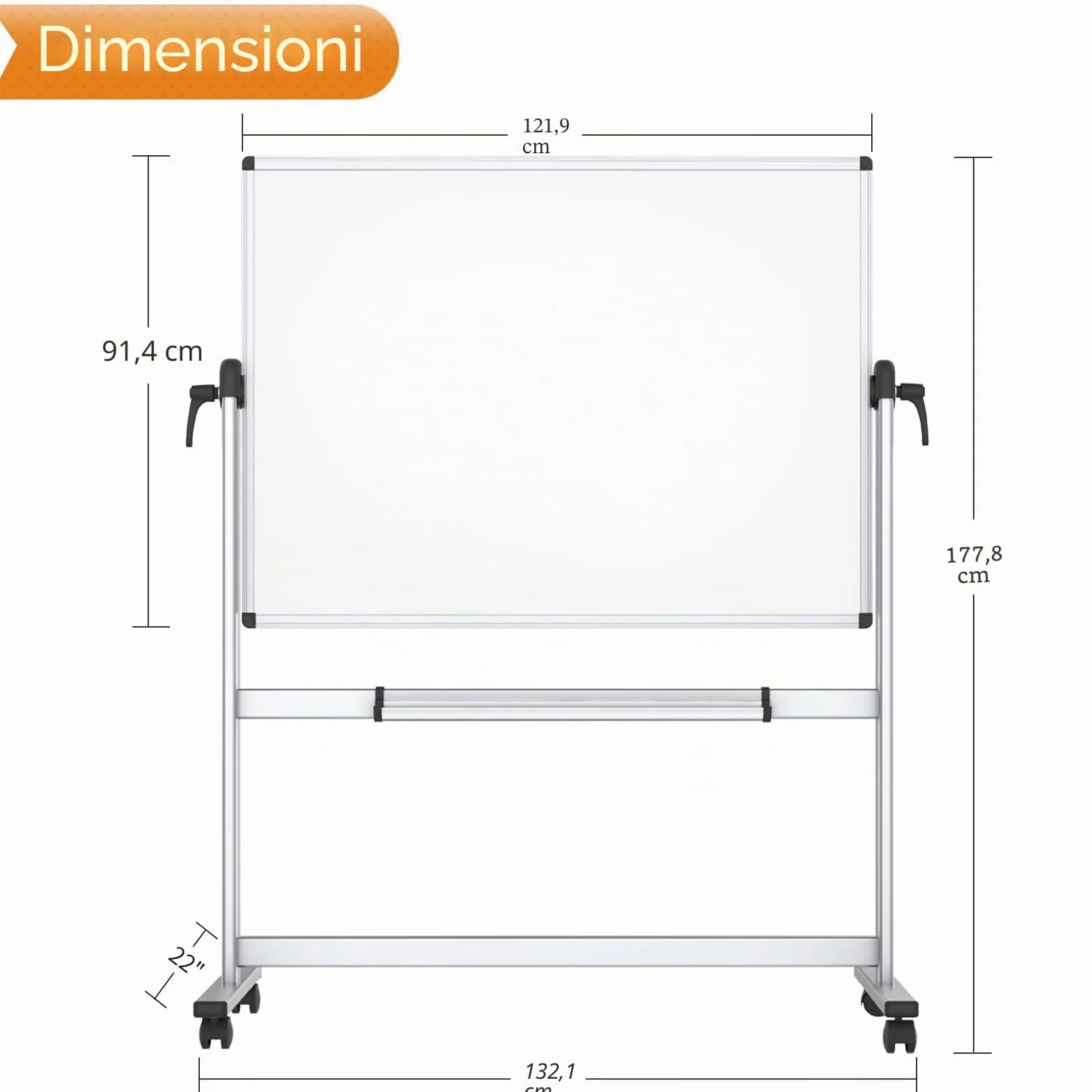 VIZ-PRO Lavagna Bianca Mobile con Supporto, Doppia Faccia, Cornice in Alluminio, 120 x 90 cm
