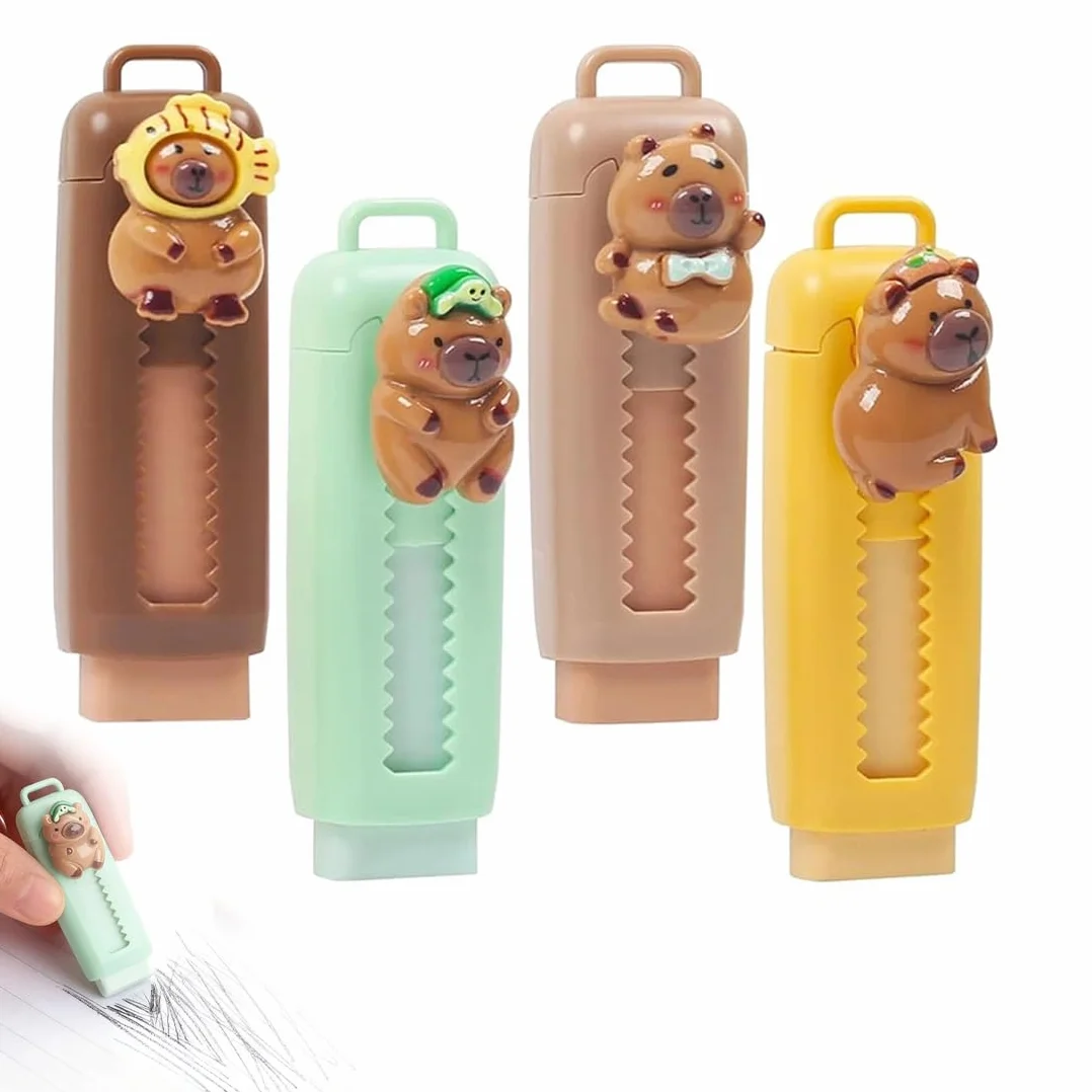 Gomme Da Cancellare Profumate Retrattili 4 Pezzi Design Carino Caffè Scuro Chiaro Giallo Verde 10Cm X 2Cm