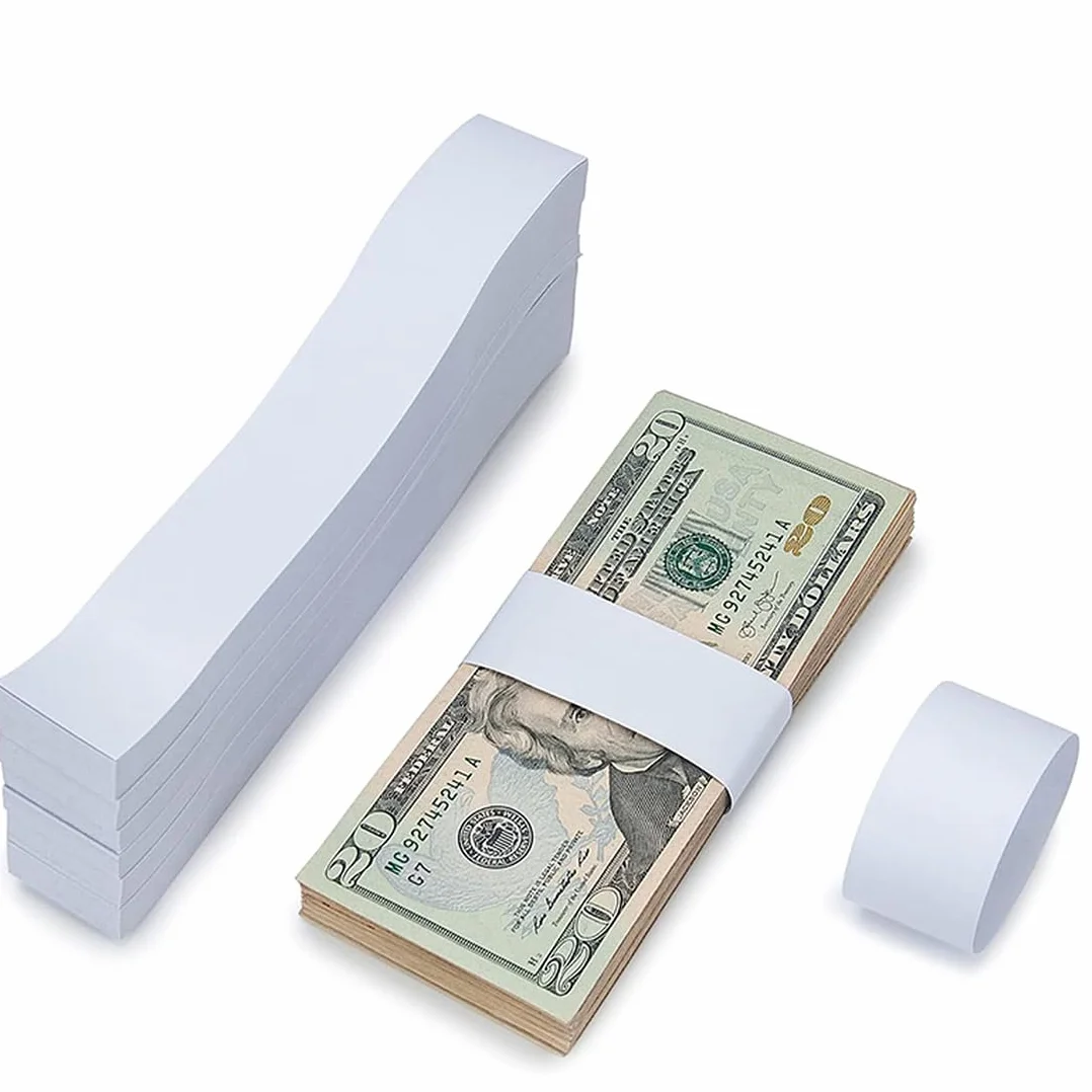 Fasce Autoadesive per Banconote 100 Pezzi, Strisce per Fascicolare, Buste per Contanti (7.6x1.14In)