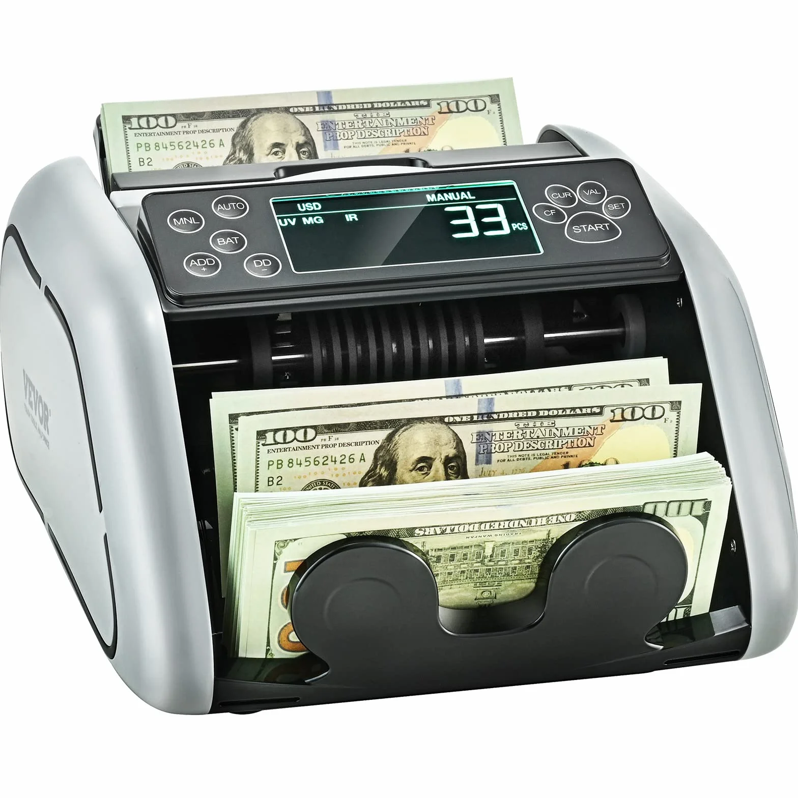 VEVOR Contasoldi, Contabanconote con rilevamento di banconote contraffatte UV, MG, IR e DD, Conta contanti USD ed EUR con ampio display LCD e display esterno per ufficio imprese