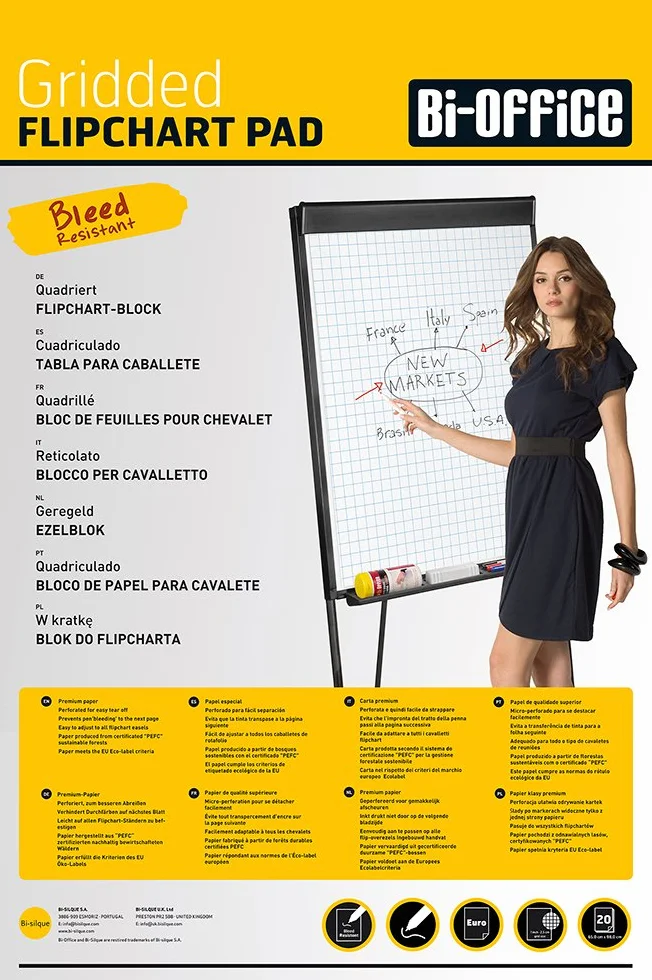 Alevar Blocchi a Quadretti per Lavagna a Fogli Mobili, 20 Fogli per Blocco da 60 g/mq, Formato 65 x 98 cm, Confezione da 5 Blocchi