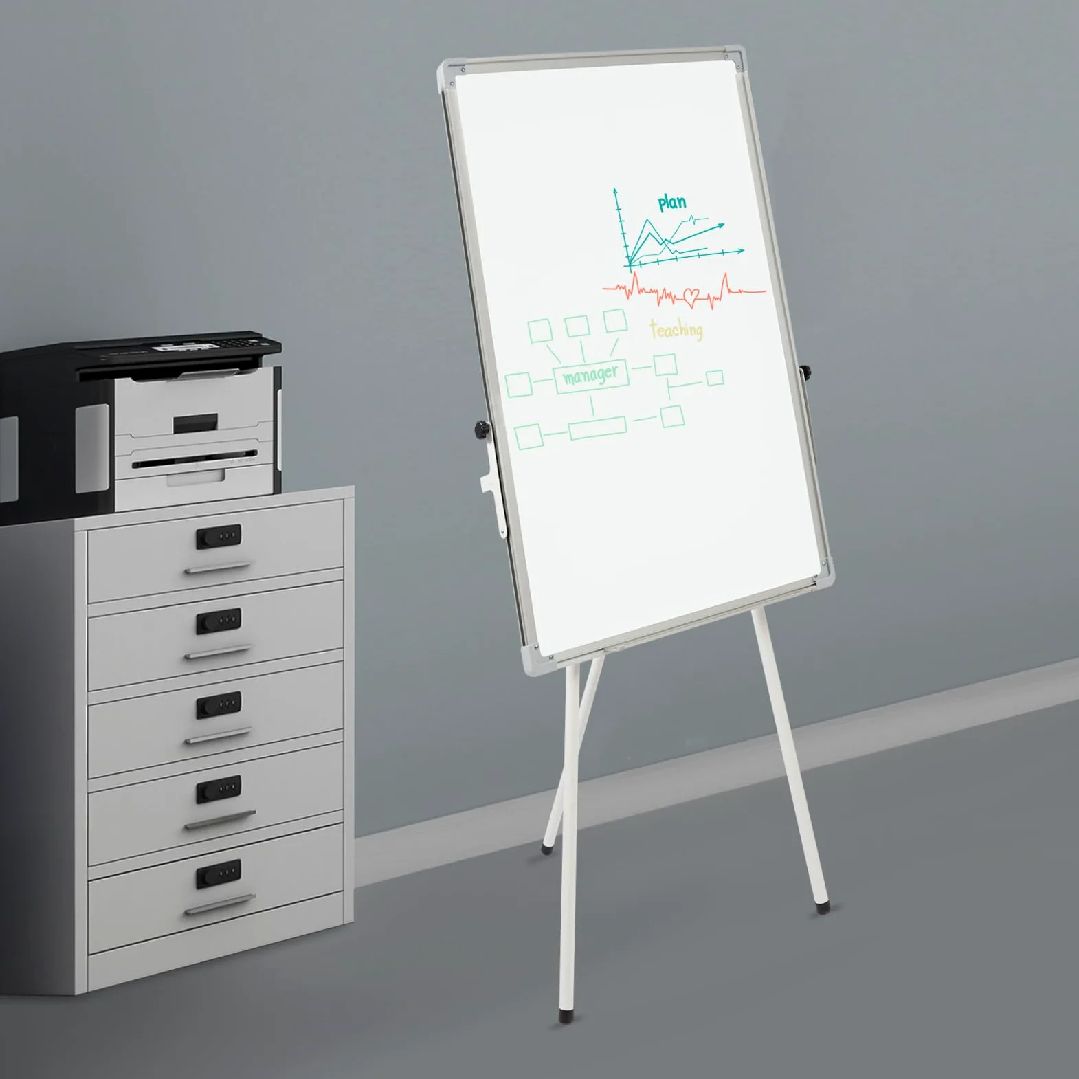 Lavagna bianca con supporto, 61 x 92 cm, magnetica, portatile, lavabile a secco, regolabile in altezza, con 3 penne, 1 gomma, 6 magneti autoadesivi