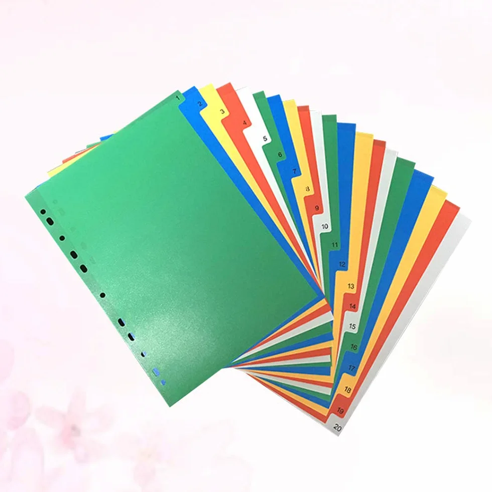 NUOBESTY 40Pcs A4 Divisori per Indice Raccoglitore Pagina di Indice Inseribile Schede per Raccoglitori Colorati per Agenda Notebook Diario di Viaggio