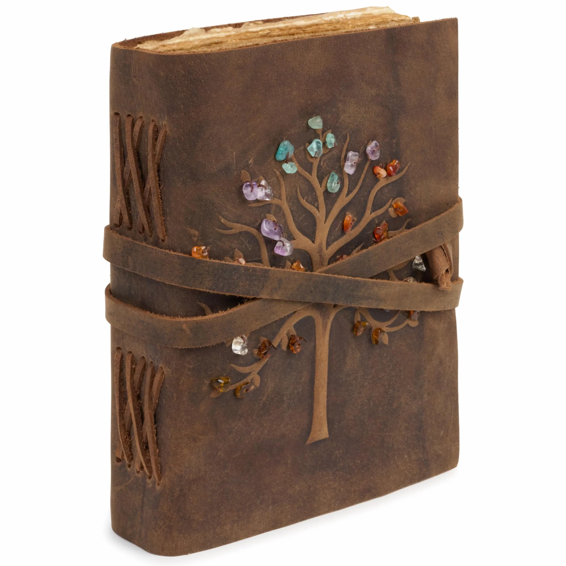 Taccuino da viaggio in pelle con albero della vita, conciata vegetale, carta di cotone, ideale come diario per scrivere, taccuino da viaggio o taccuino per appunti, 18 x 13 cm