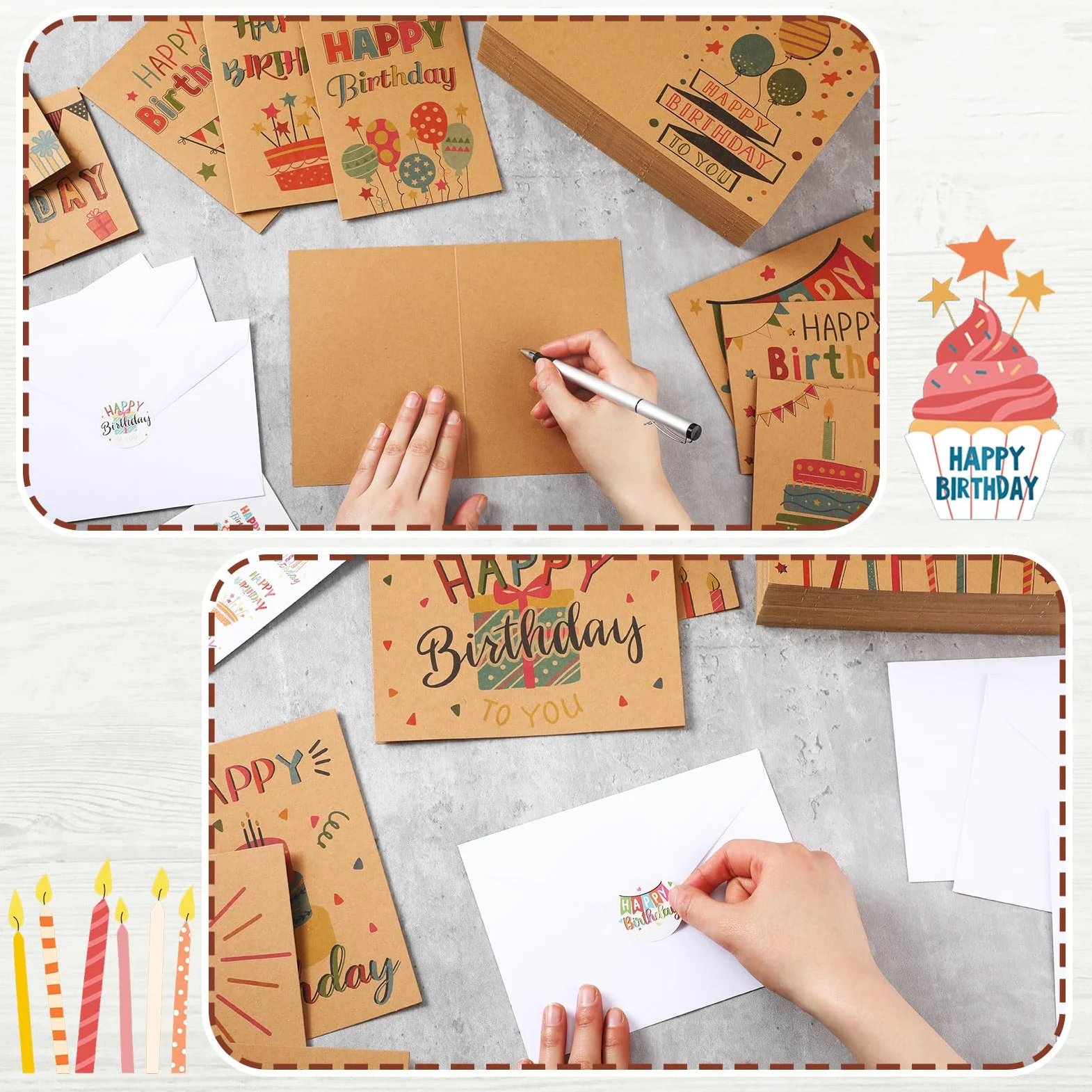 Set di 200 biglietti di auguri di compleanno assortiti, con busta e adesivo, grandi biglietti di auguri di compleanno, 12,7 x 17,8 cm, vuoti, adatti per donne, uomini, bambini, 20 stili (stile