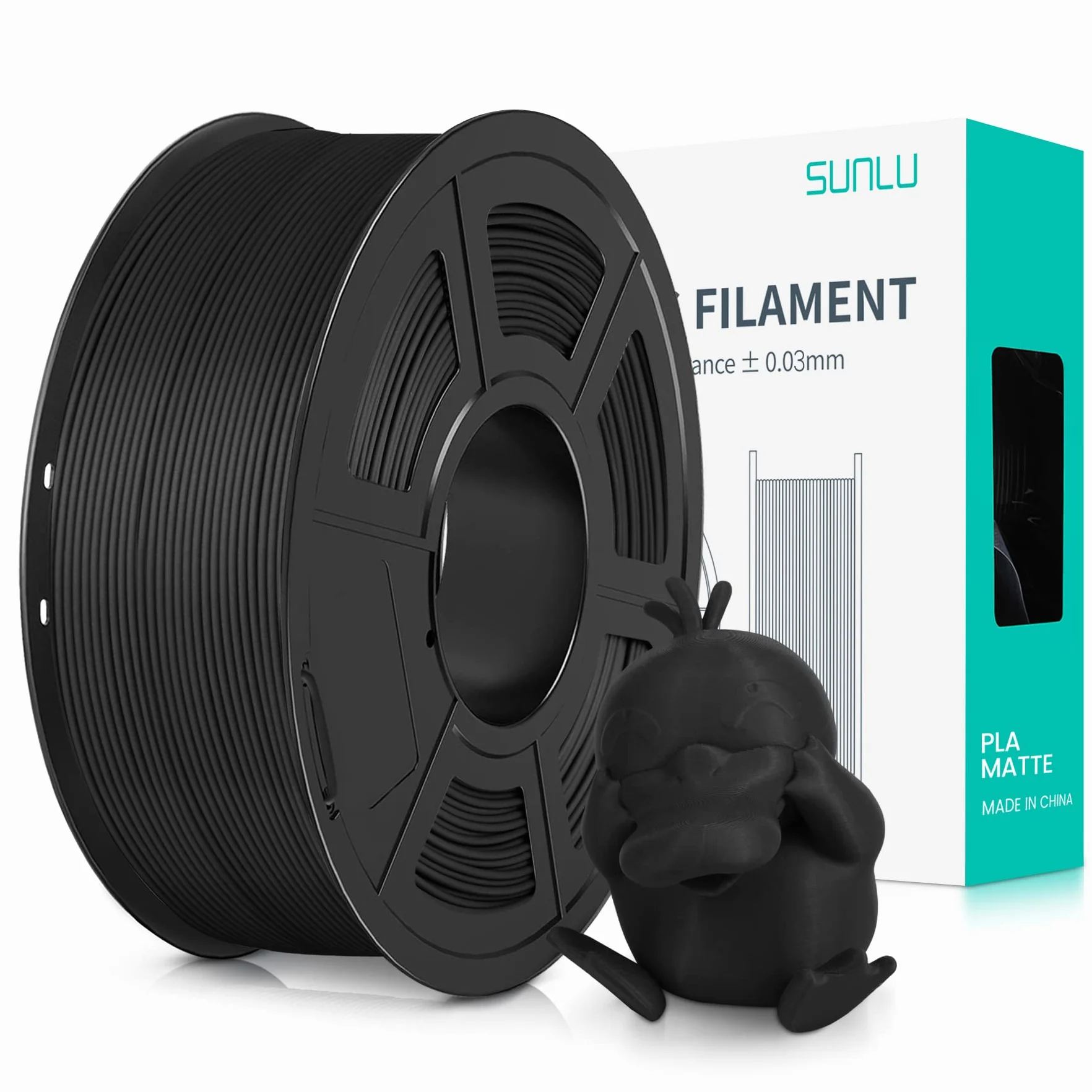 SUNLU Filamento PLA Matte 1.75 mm Nero 1kg Bobina per Stampante 3D FDM