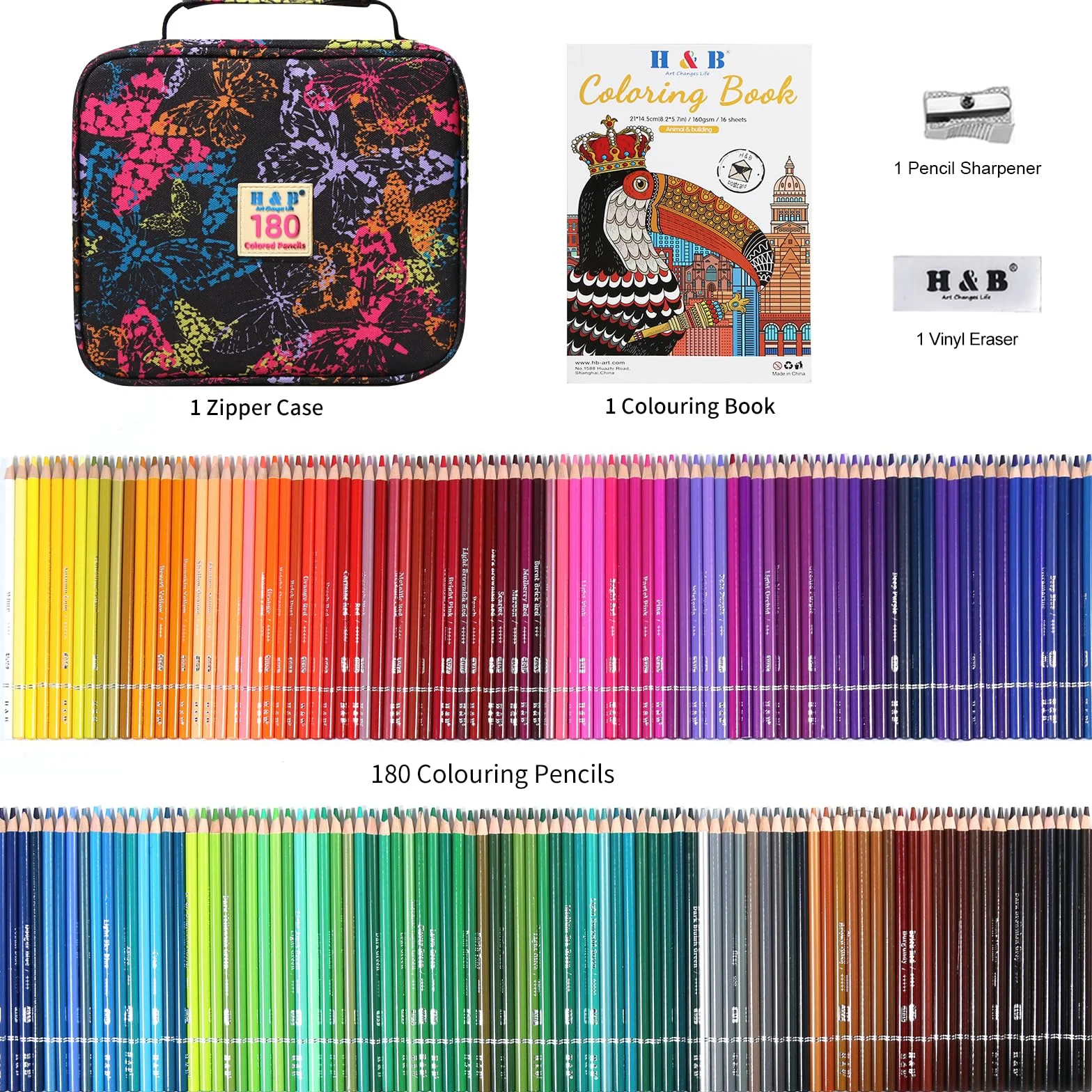 H & B Set di 180 matite colorate a base di olio, set professionale di matite colorate con libro da colorare, set artistico per adulti e artisti
