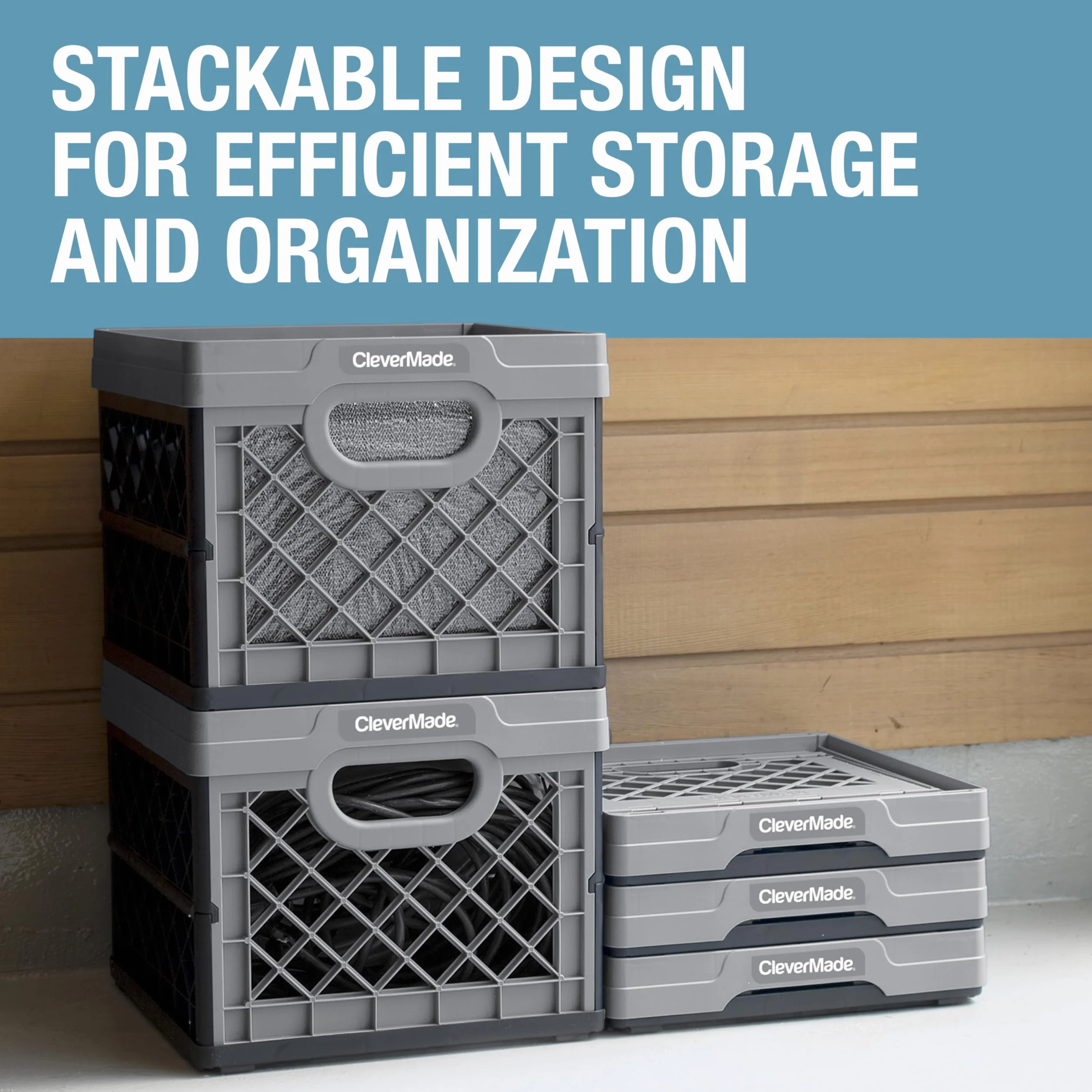 CleverMade - Contenitori pieghevoli per il latte, modello Stone, 3 pezzi, 25 L, impilabili, possono contenere 22,7 kg ciascuno, i Clevercrates sono resistenti, in plastica pieghevole per molteplici