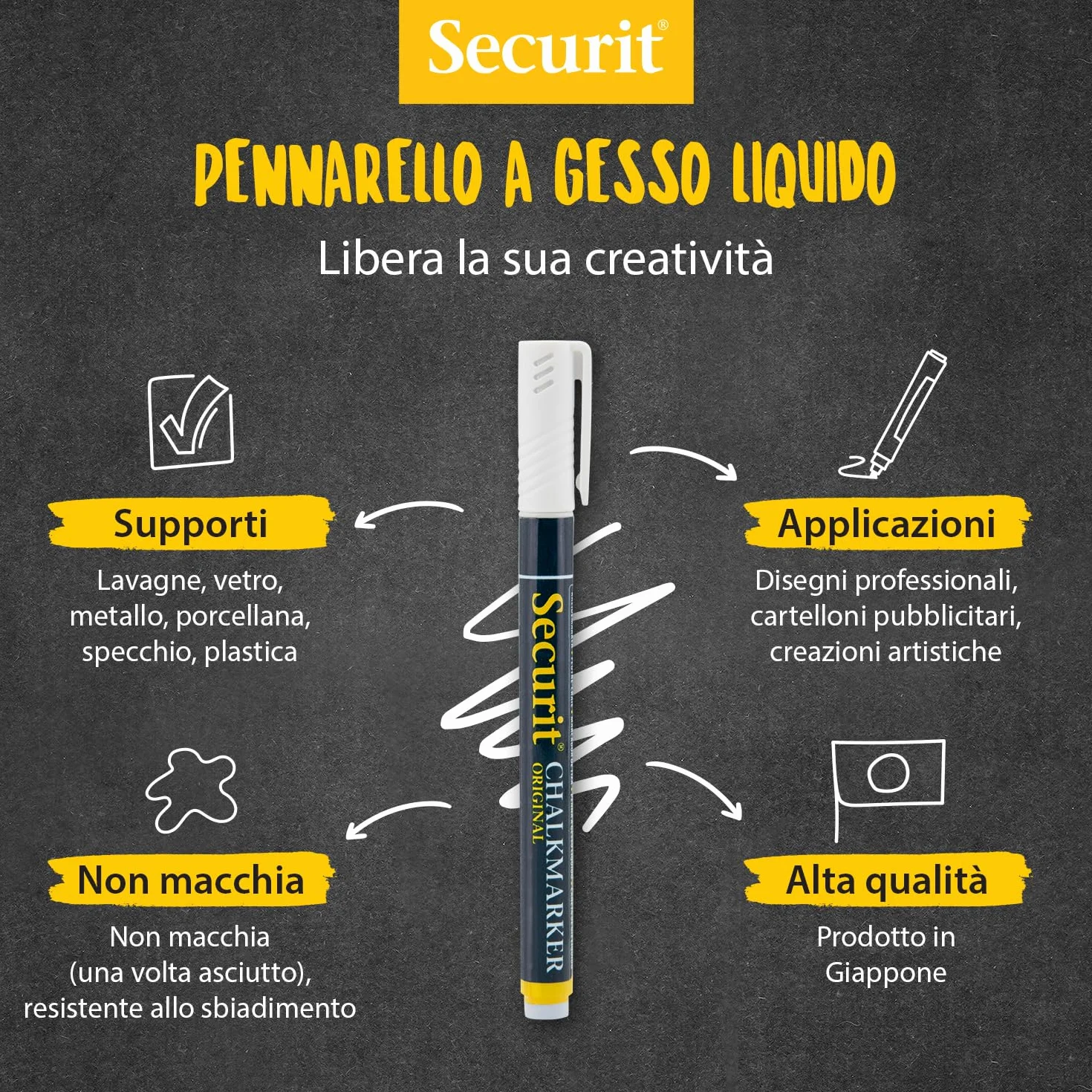SECURIT Set Da 2 Pennarelli A Gesso Liquido Bianco Punta Fina 1-2mm
