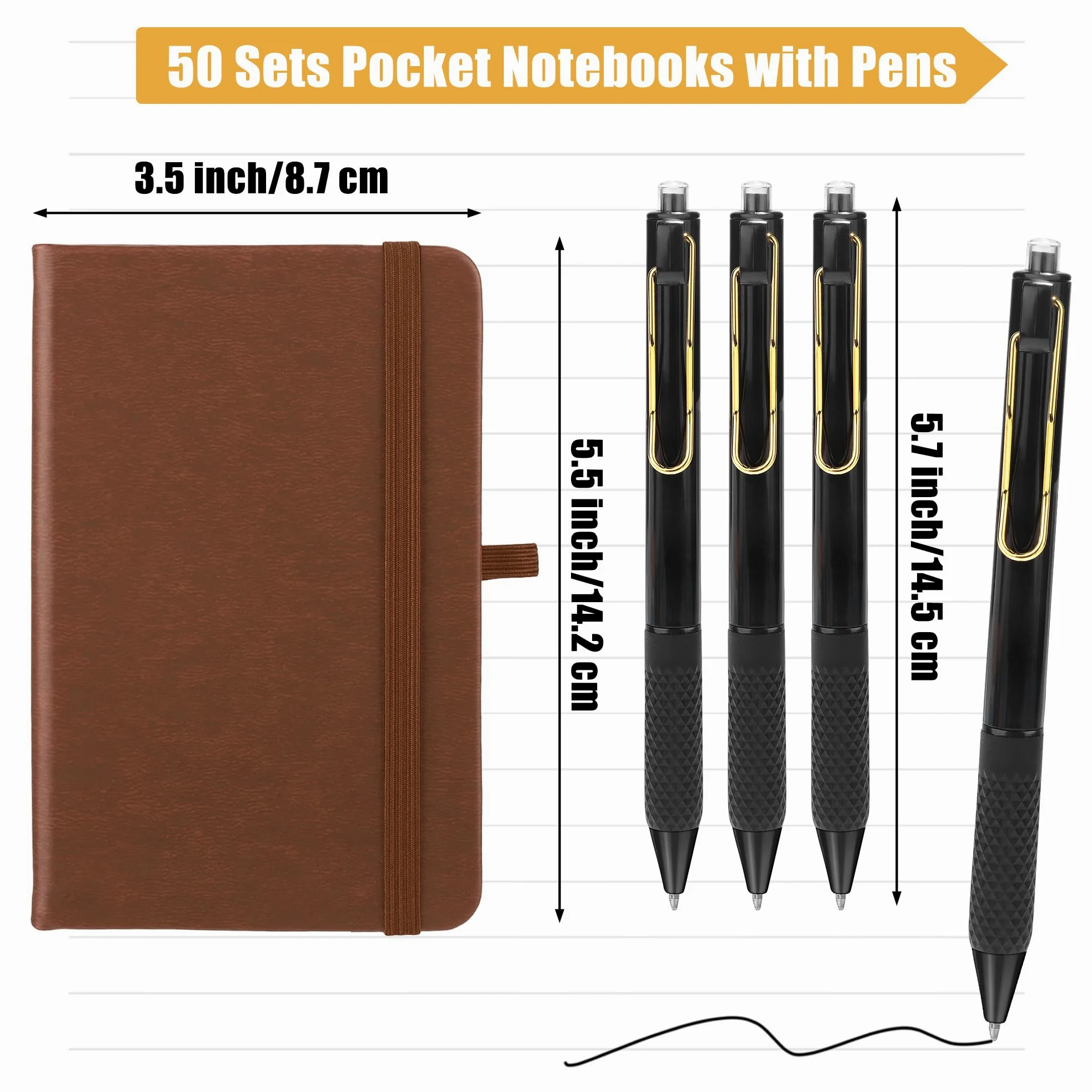 Aodaer Set di 50 quaderni tascabili con penne, 160 pagine, 8,9 x 14,9 cm, mini taccuino a righe, formato A6, in pelle, con copertina rigida, blocco note a righe con portapenne, per scuola, ufficio