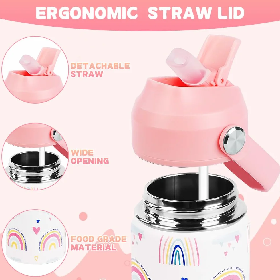 Borraccia Bambini Acciaio Inox 350ml Termica Senza BPA Cannuccia