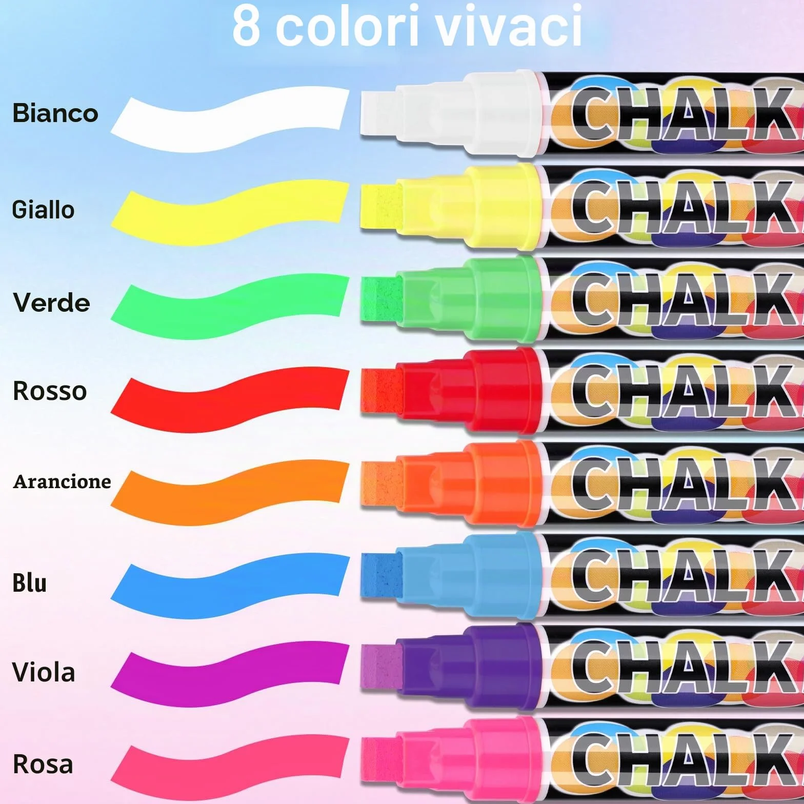 JIANTA Penne a Gesso Liquido Jumbo 8 Colori Gessetti Lavabili per Finestra 10mm Pennarelli per Lavagna