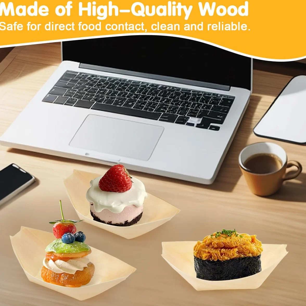 Vassoi in Legno Finger Food 11x7cm Barchette per Aperitivo Sushi Frutta Dessert