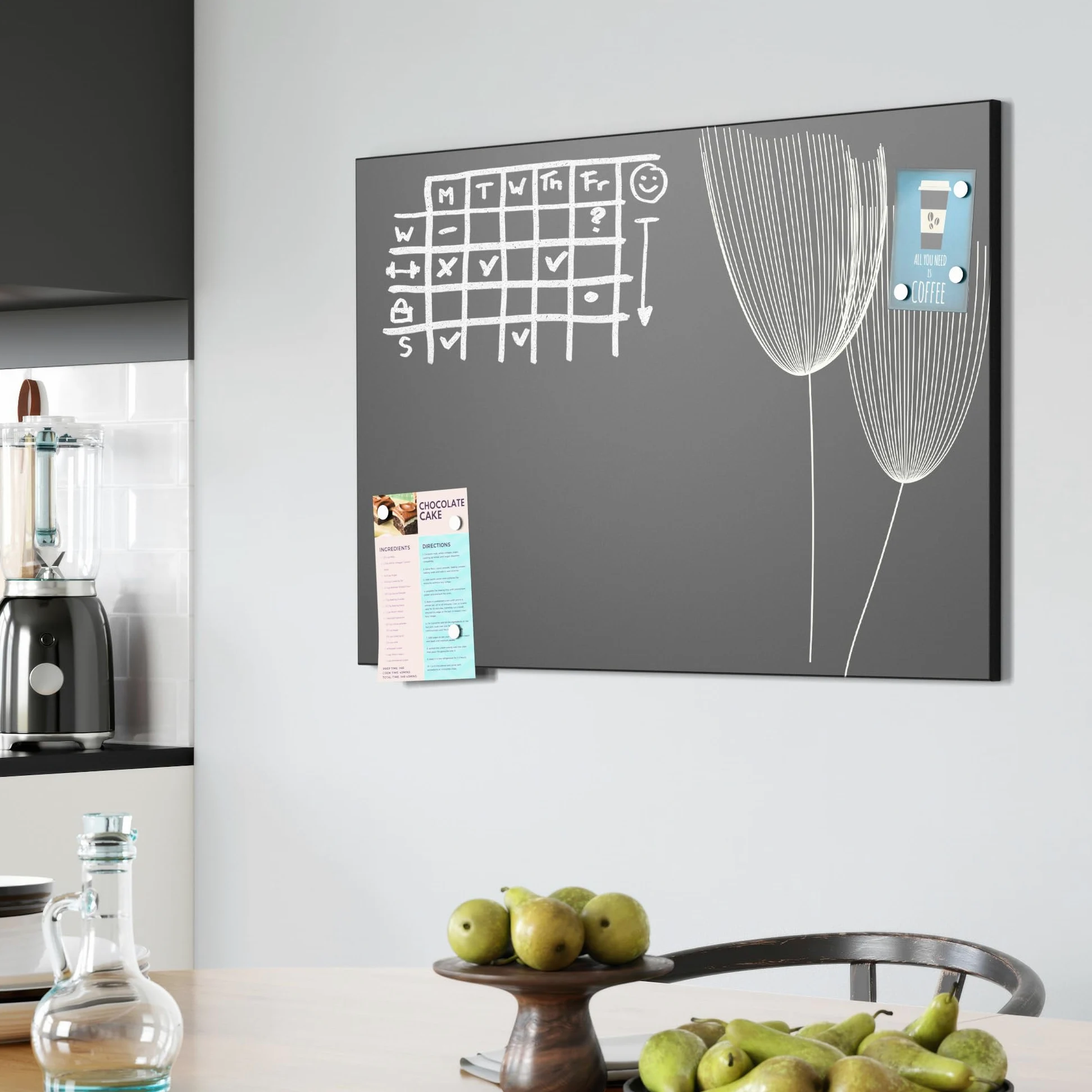 DEQORI Lavagna magnetica con stampa UV | motivo "La simmetria floreale" | Design rettangolare 90 x 60 cm | Lavagna in metallo gesso scrivibile – Decorazione da parete per cucina, corridoio, cameretta