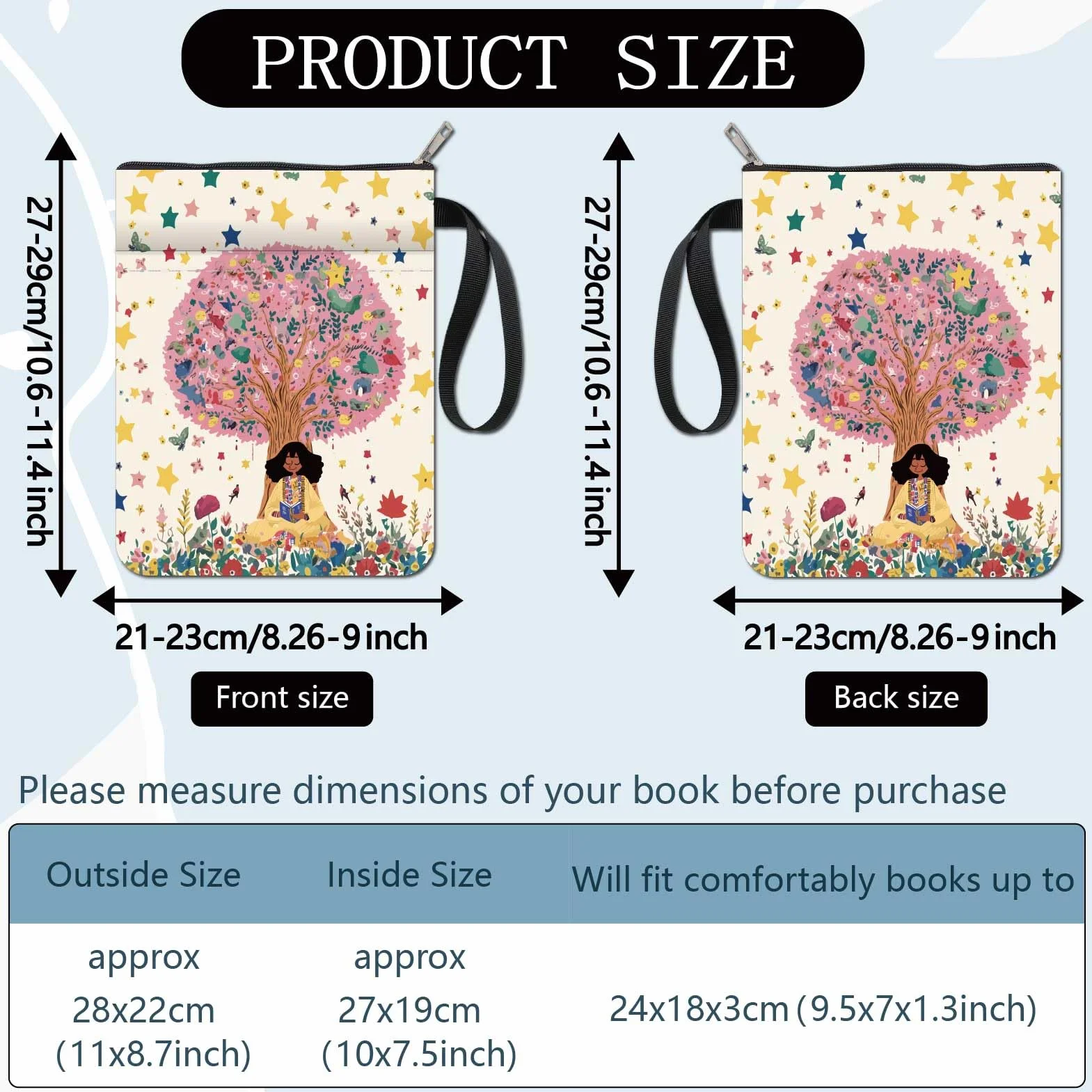 CRASPIRE Custodia per Libro con Albero Stelle Fiore Copertina in Tessuto Lavabile con Cerniera