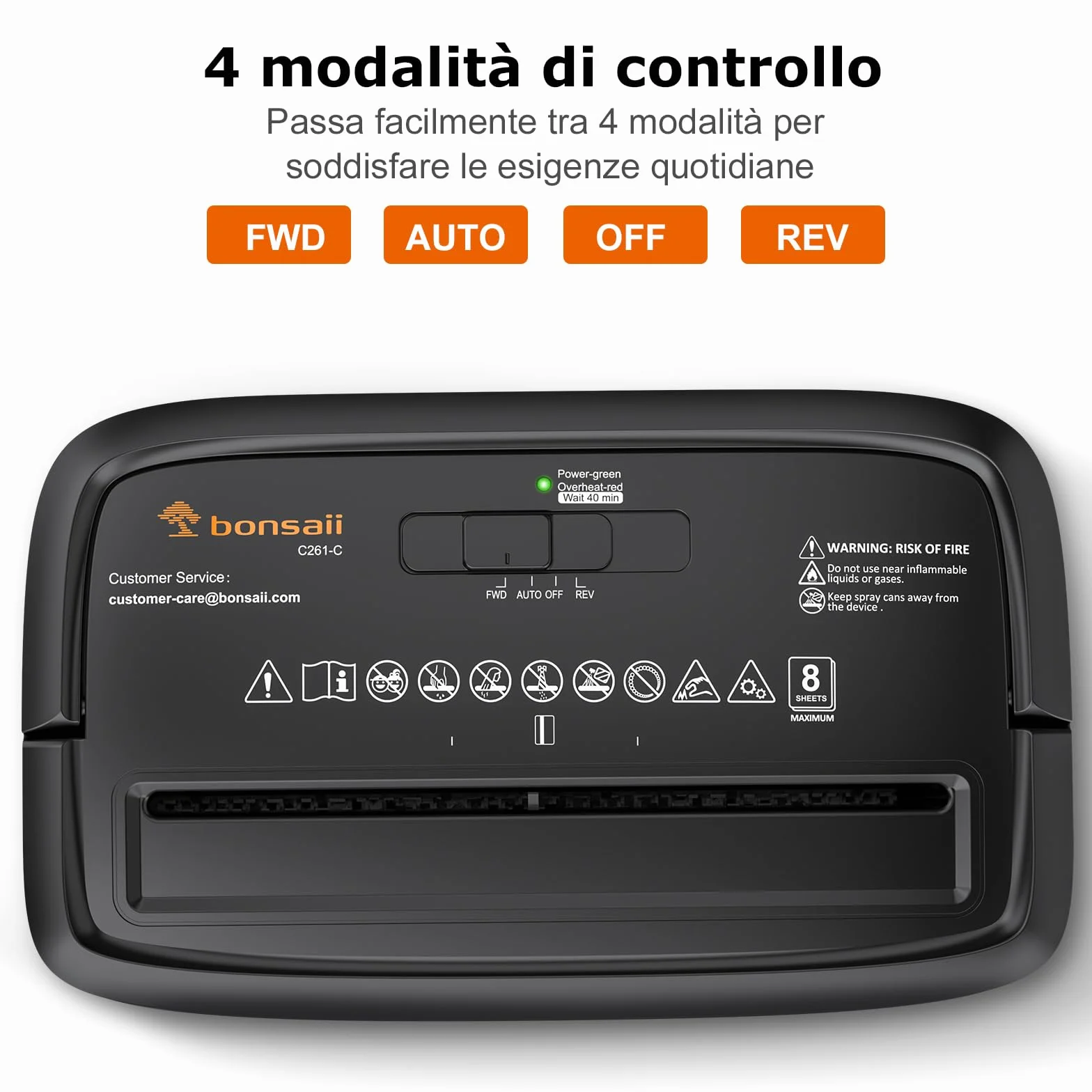 Bonsaii Distruggi Documenti 8 Fogli, Tritacarte per Casa e Ufficio, Livello di Sicurezza P-4, Taglio a Croce 5×14mm, Carte di Credito, Graffette, Protezione Surriscaldamento, Cestino 16L, C261-C