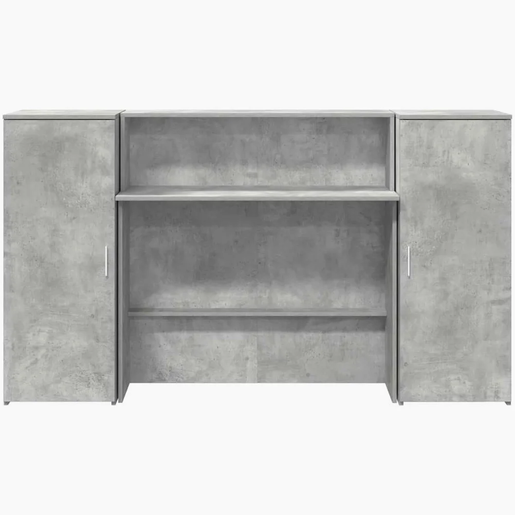 Bancone per ricevimento, grigio cemento, 180 x 50 x 103,5 cm, in legno | Bancone modulare con molto spazio per ufficio, studio e salone. Protezione discreta grazie alle pareti laterali alte.