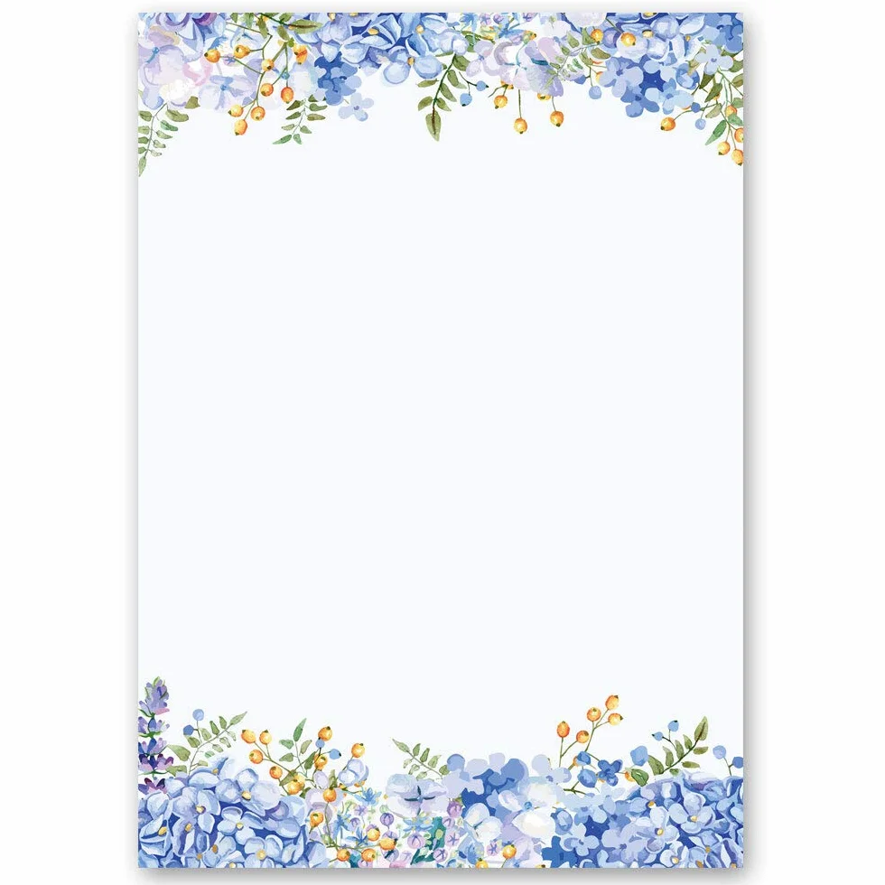 ORTENSIE BLU Carta da Lettera Decorata A4 20 Fogli