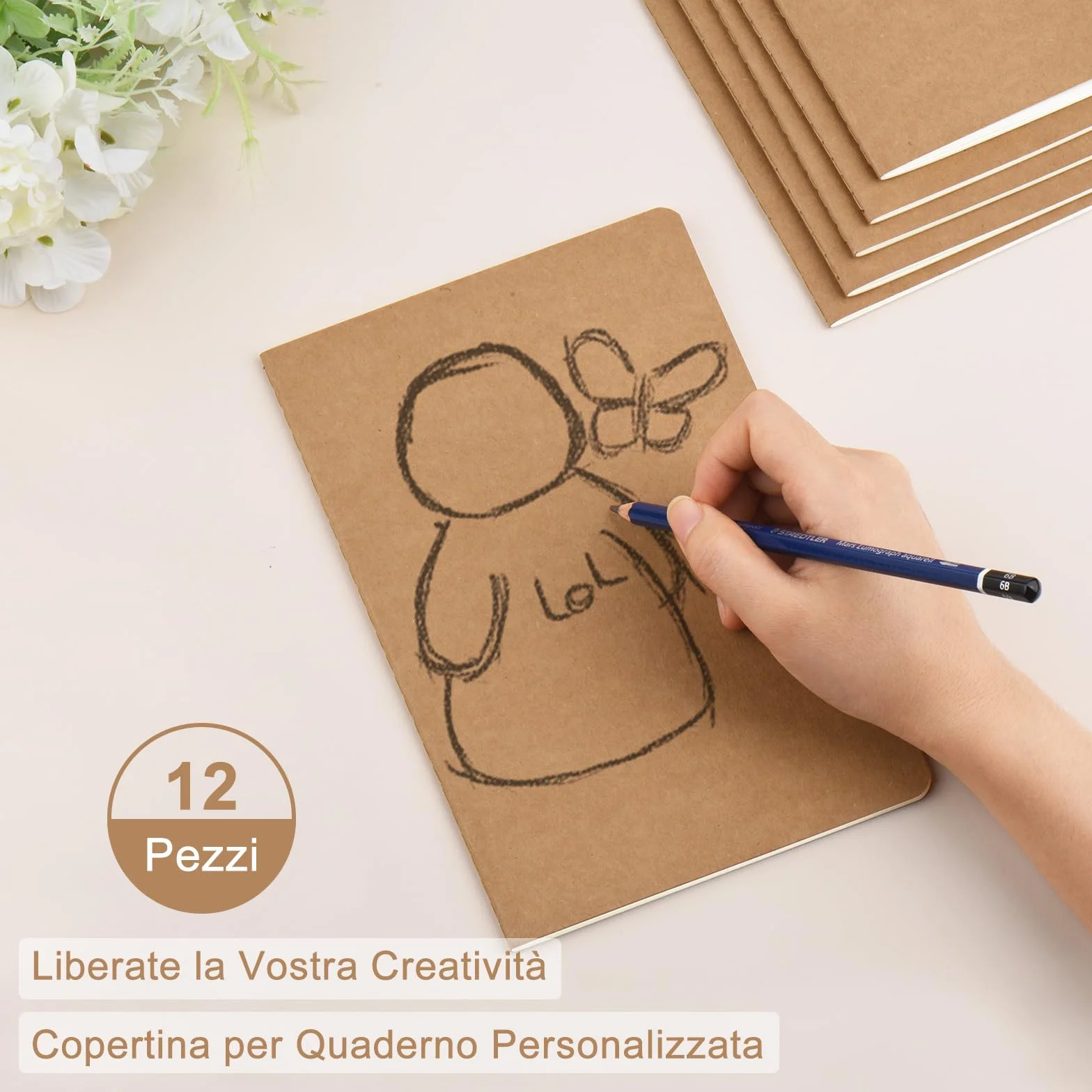 ZCZN Quaderno A5 Rigo 12 Pezzi Copertina Kraft, 30 Fogli/60 Pagine, 20.6x13.7 cm, Marrone