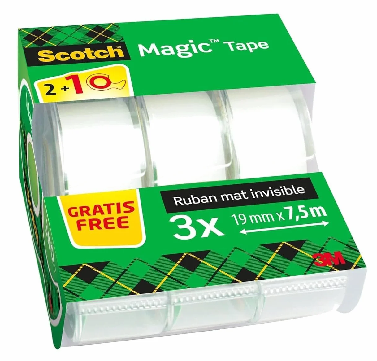 Scotch Nastro Adesivo Magic Trasparente con Dispenser, Confezione da 3 Pezzi, 7,5 mm x 3 mm