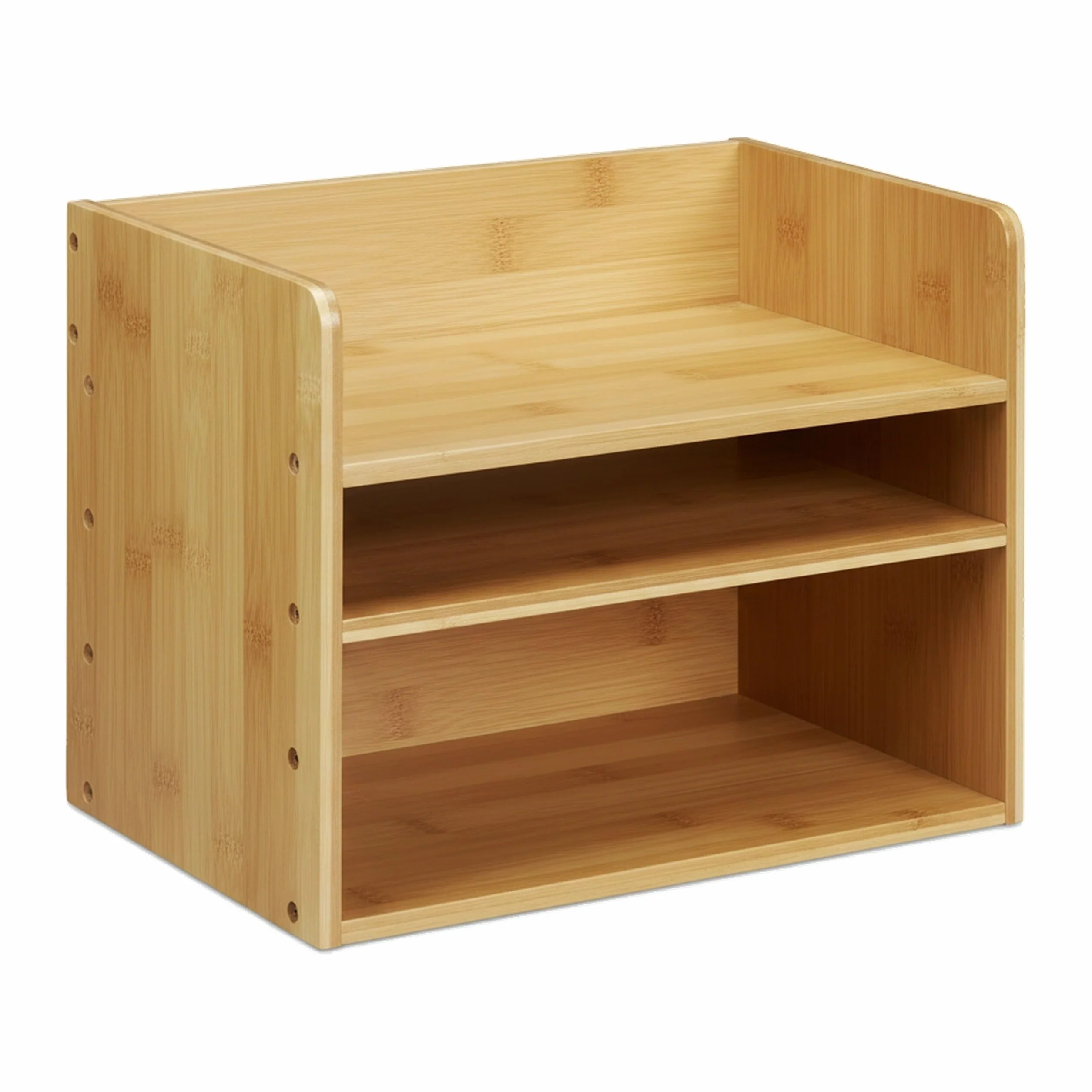 Relaxdays Portaoggetti da Scrivania, Portalettere A4, Desk Organizer per Penne e Blocco Appunti, Organizzatore, bambù, Naturale, 26 x 33 x 24 cm