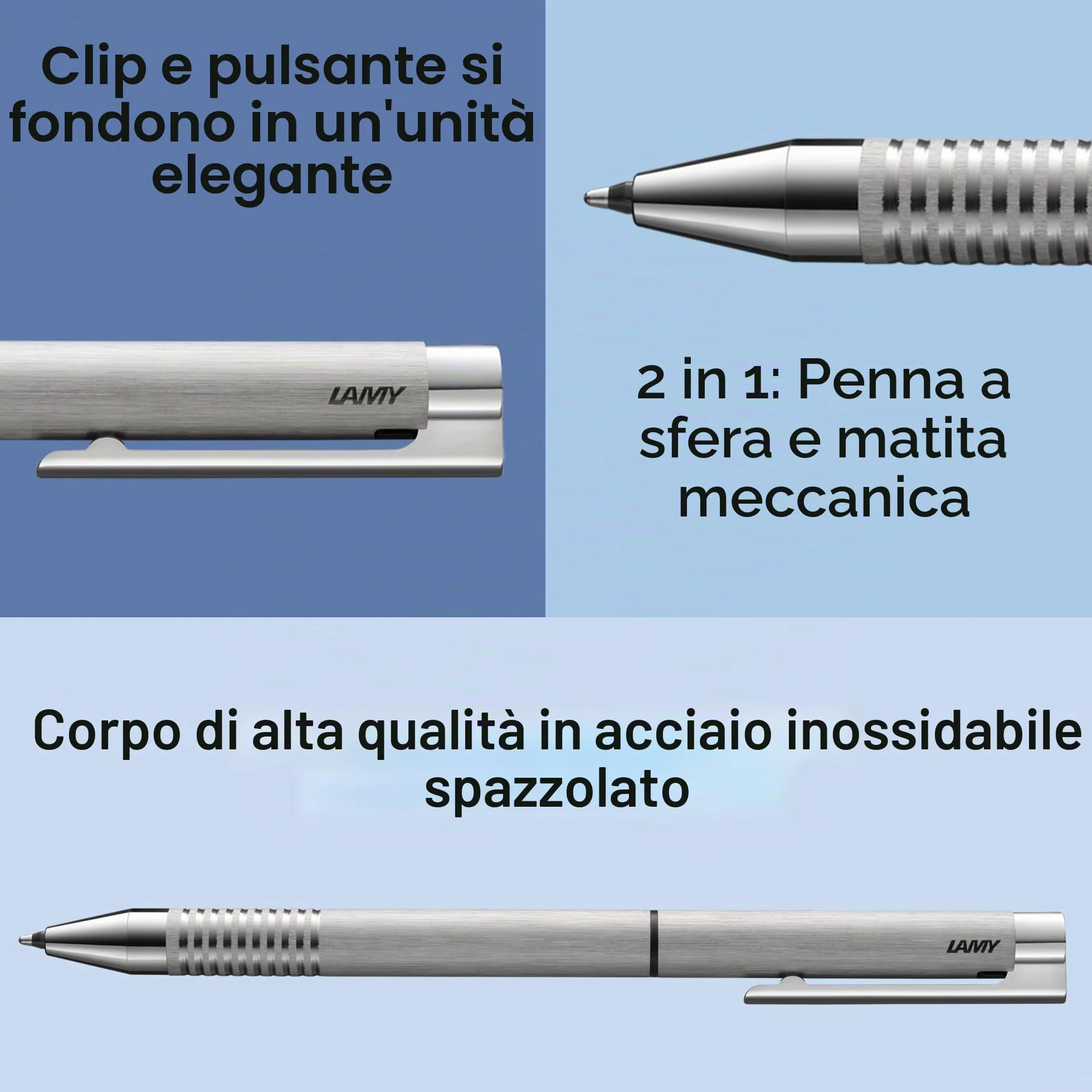 Lamy Logo Twin, penna multifunzione con custodia in pelle, set portamine e penna a sfera in uno, con mina M 21, colore nero e mina fine M 41 (0,5 mm)
