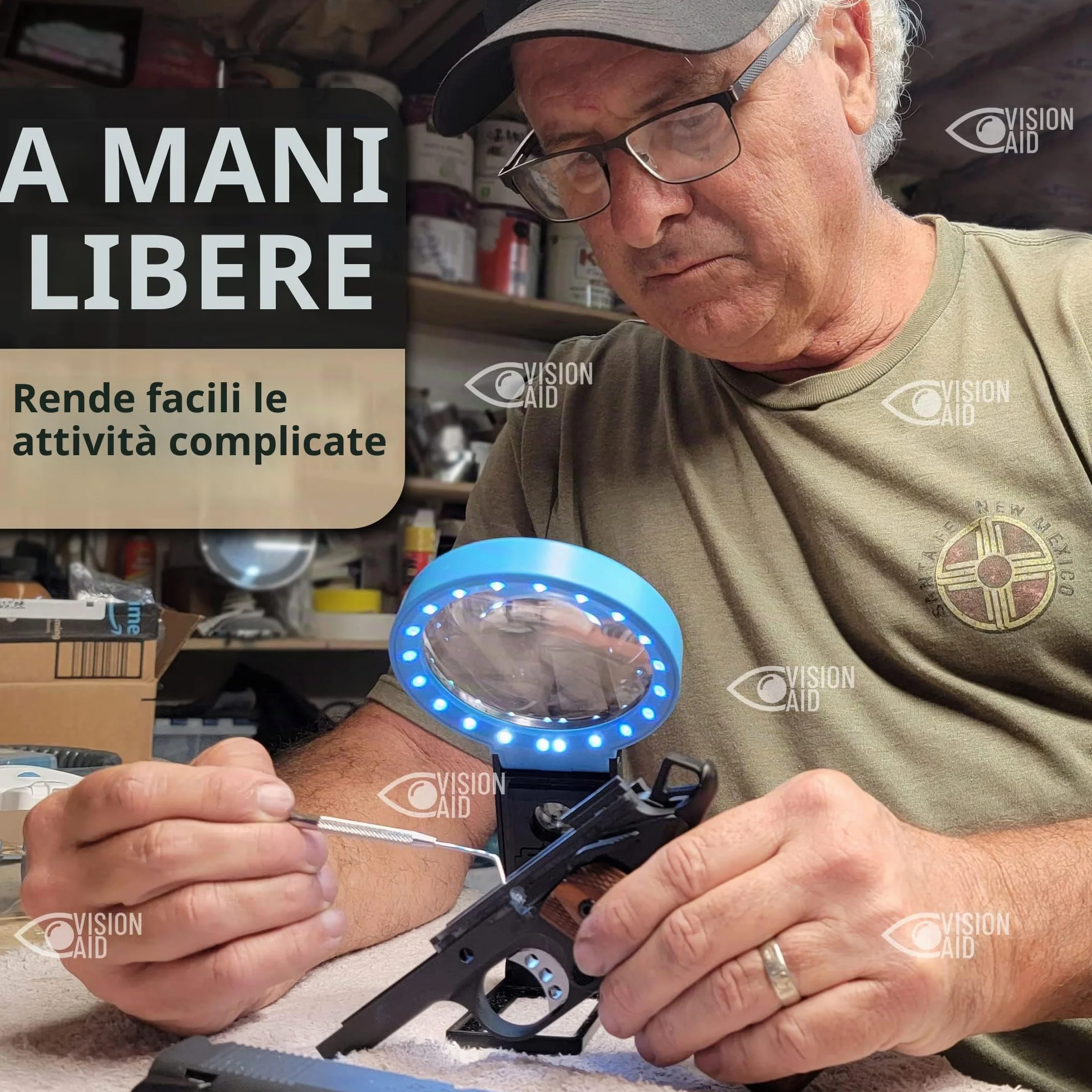 VisionAid Lente di ingrandimento 30X 10X con supporto LED illuminata per ipovedenti