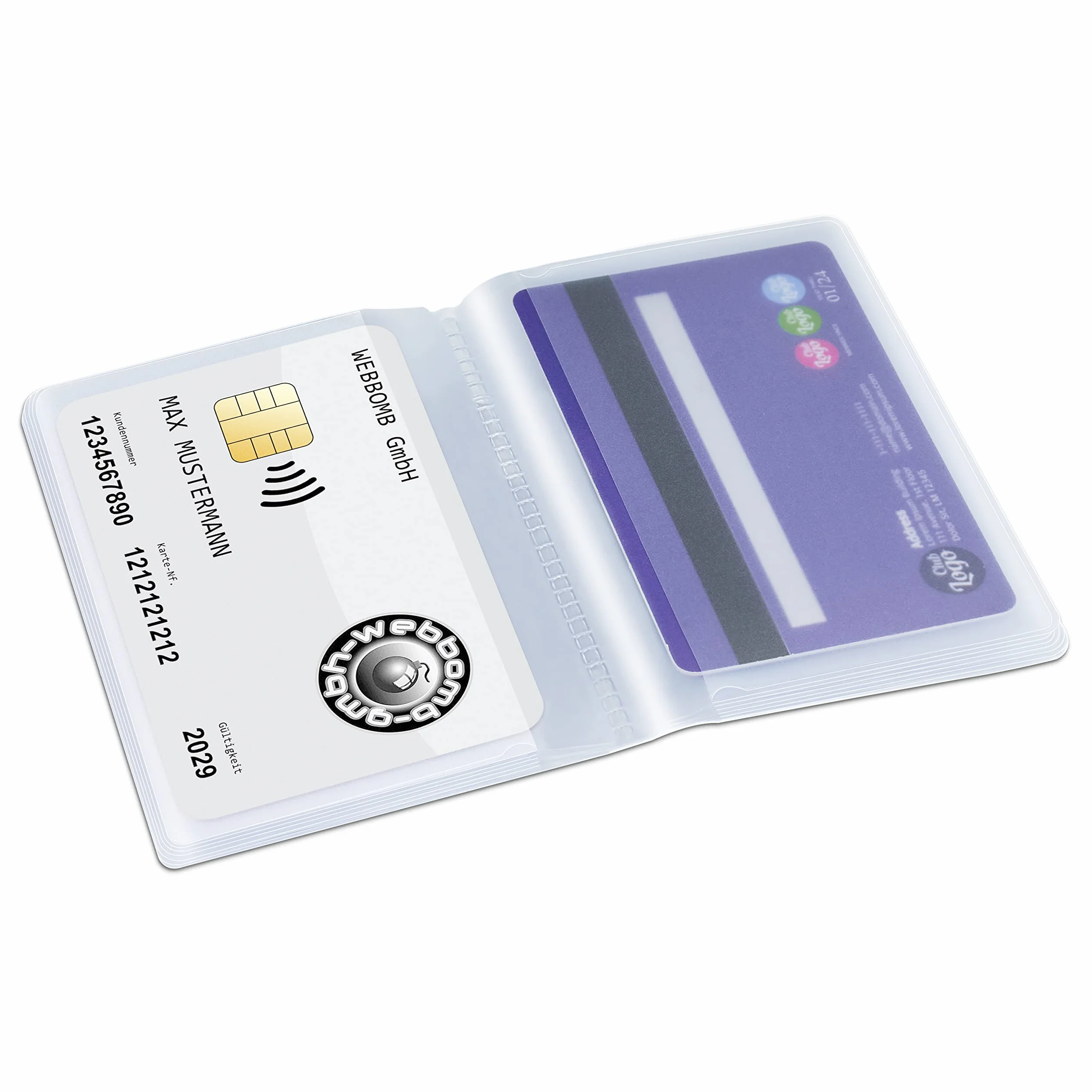 Portadocumenti a libro carta 20 scomparti trasparenti per carte di credito e identità