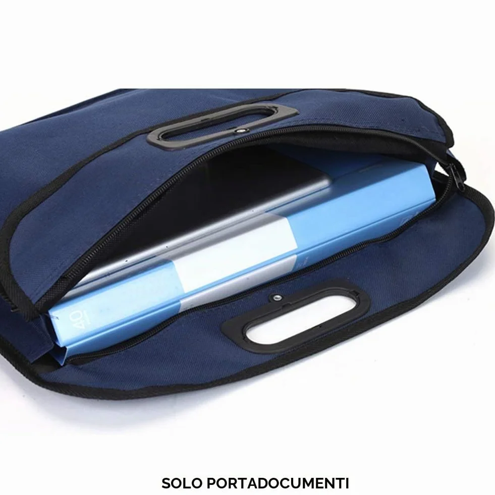 Borsa portadocumenti A4 blu con maniglia e chiusura lampo