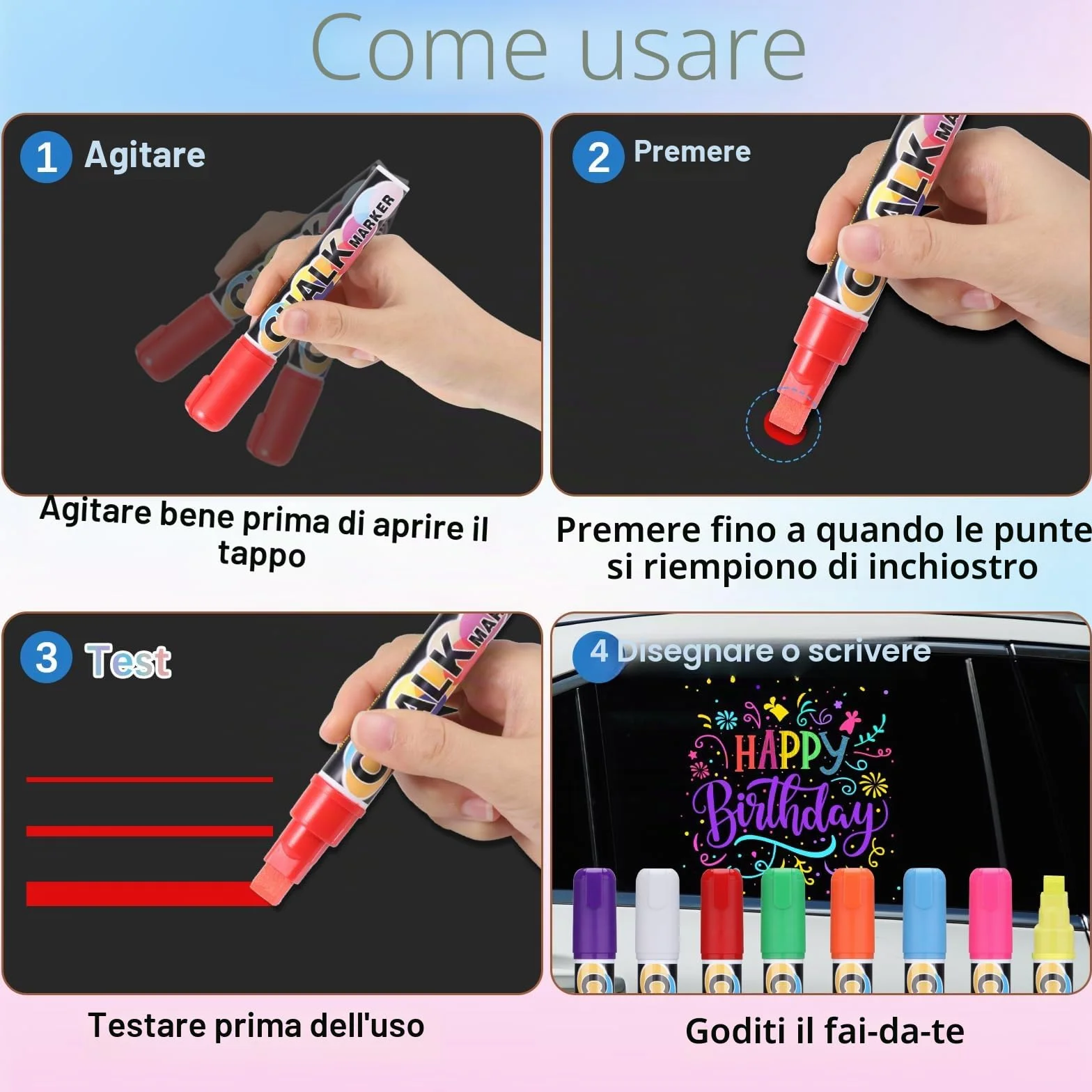 JIANTA Penne a Gesso Liquido Jumbo 8 Colori Gessetti Lavabili per Finestra 10mm Pennarelli per Lavagna