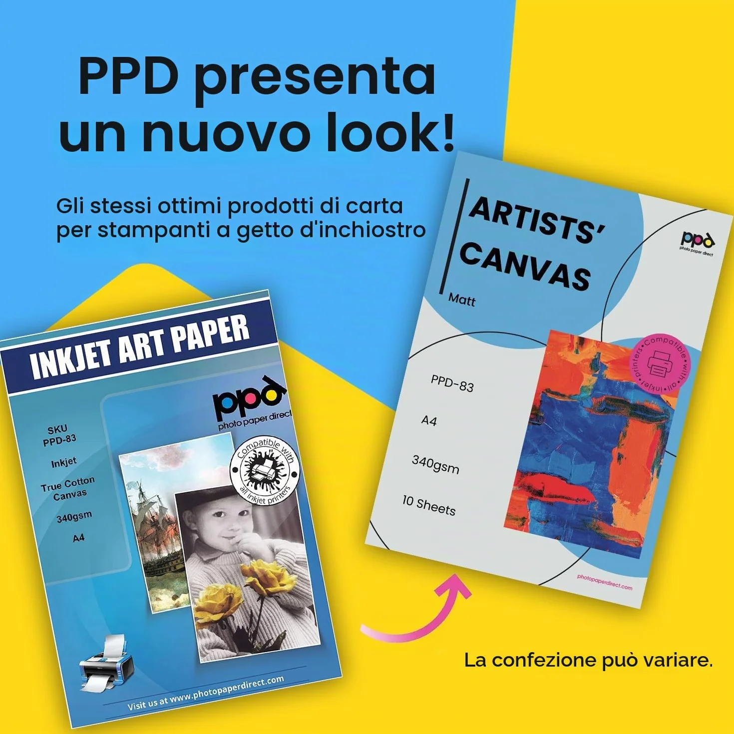 PPD A4 Carta Tela per Stampanti Inkjet 340g 10 Fogli PPD-83-10