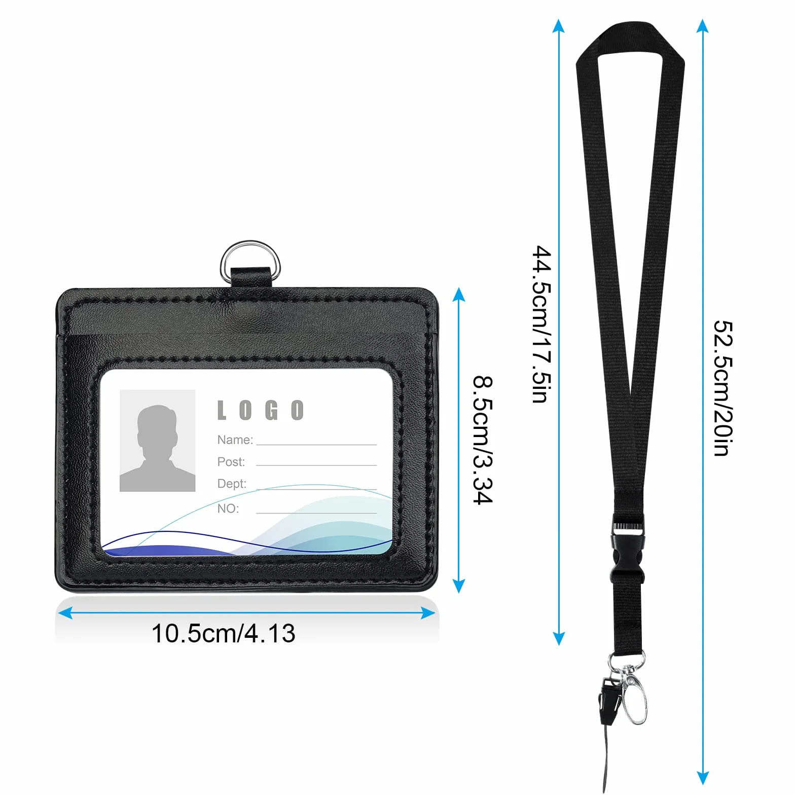 Porta Carte in Pelle PU Portabadge Collo con Slot per Schede Portafoglio Cordino per Ufficio ID Scuola Nero