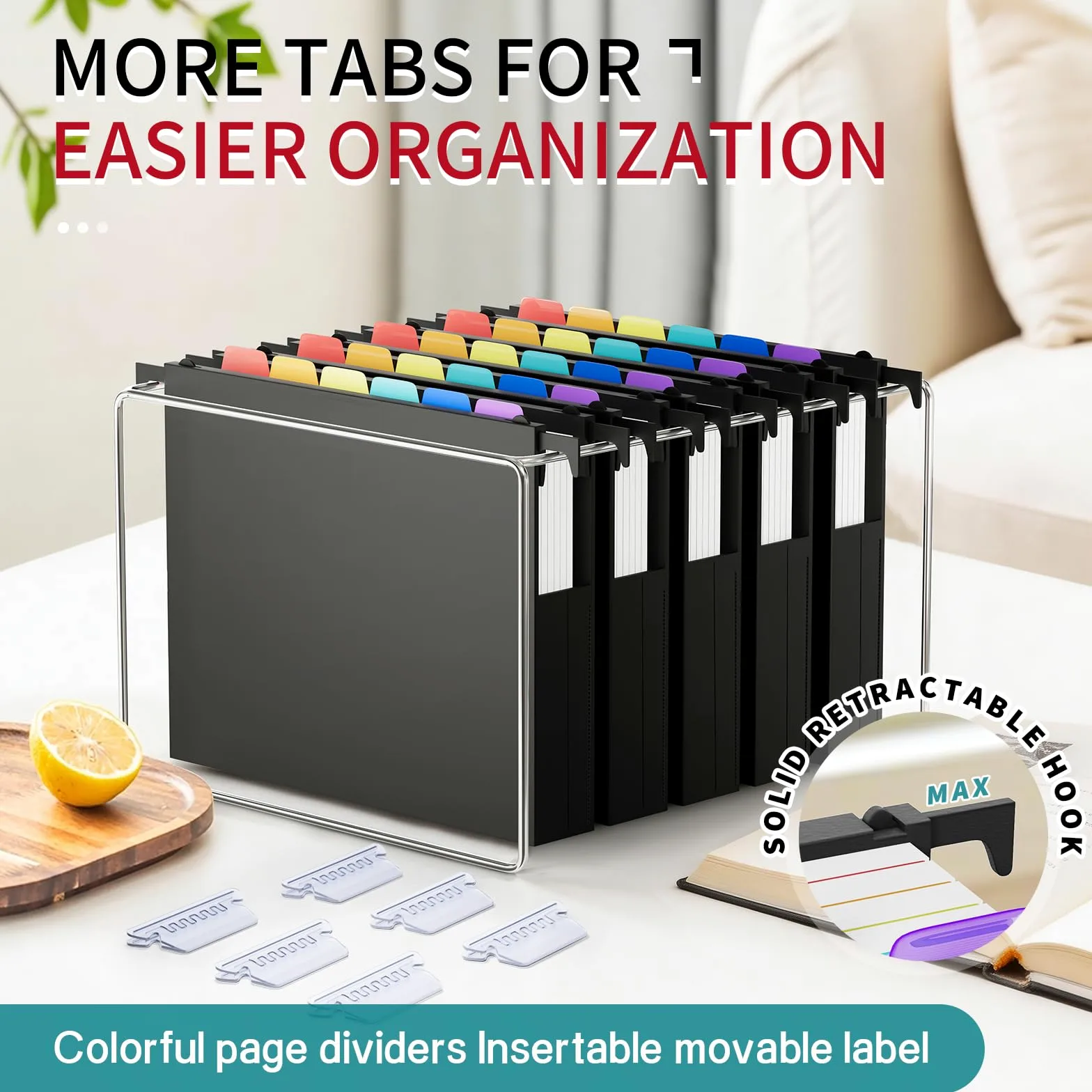 Uquelic Cartelle sospese formato A4, confezione da 12 cartelle sospese, capacità extra con linguette e divisori colorati, espansione da 5 cm, cartelle sospese in plastica, per scuola, casa e ufficio