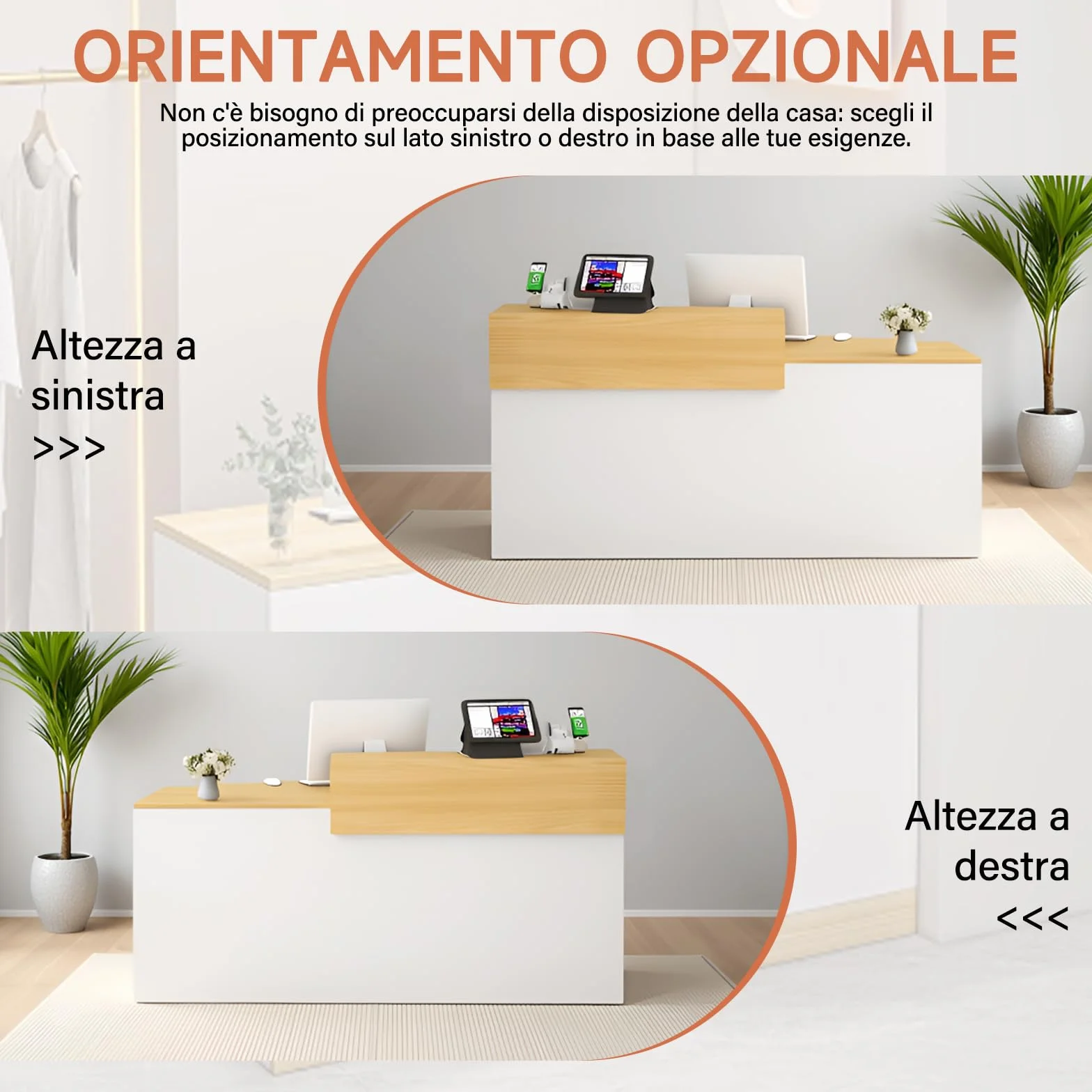 Bancone Reception con Cassetto e Ripiani Aperti, 100–240 cm Banco Reception Moderno per Uffici, adatto per Saloni, Hall e Negozi al Dettaglio