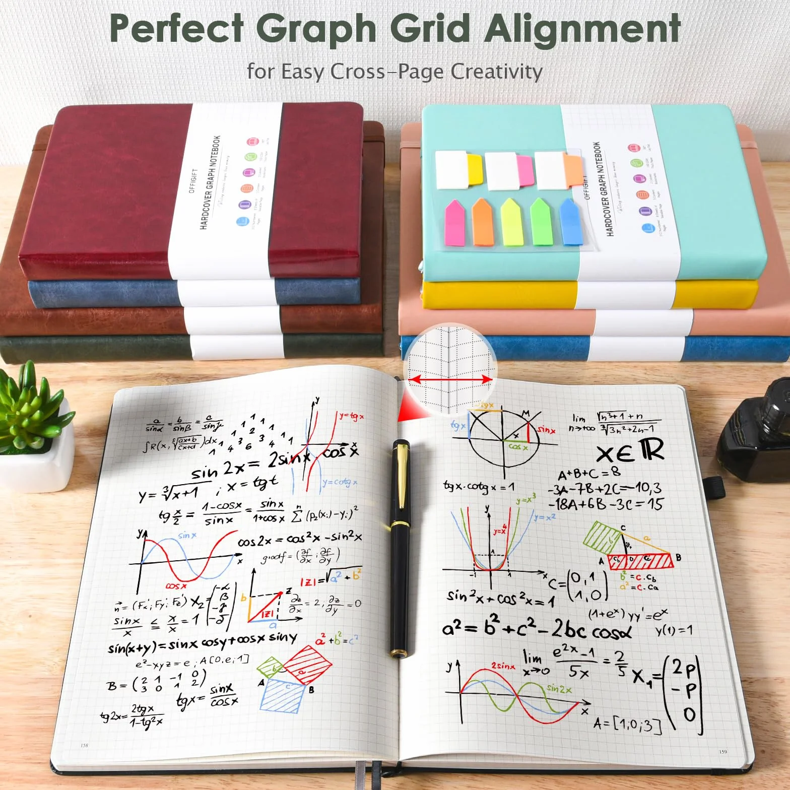 Taccuino A4 carta grafica 312 pagine numerate copertina rigida 100 g/m² quaderno a quadretti
