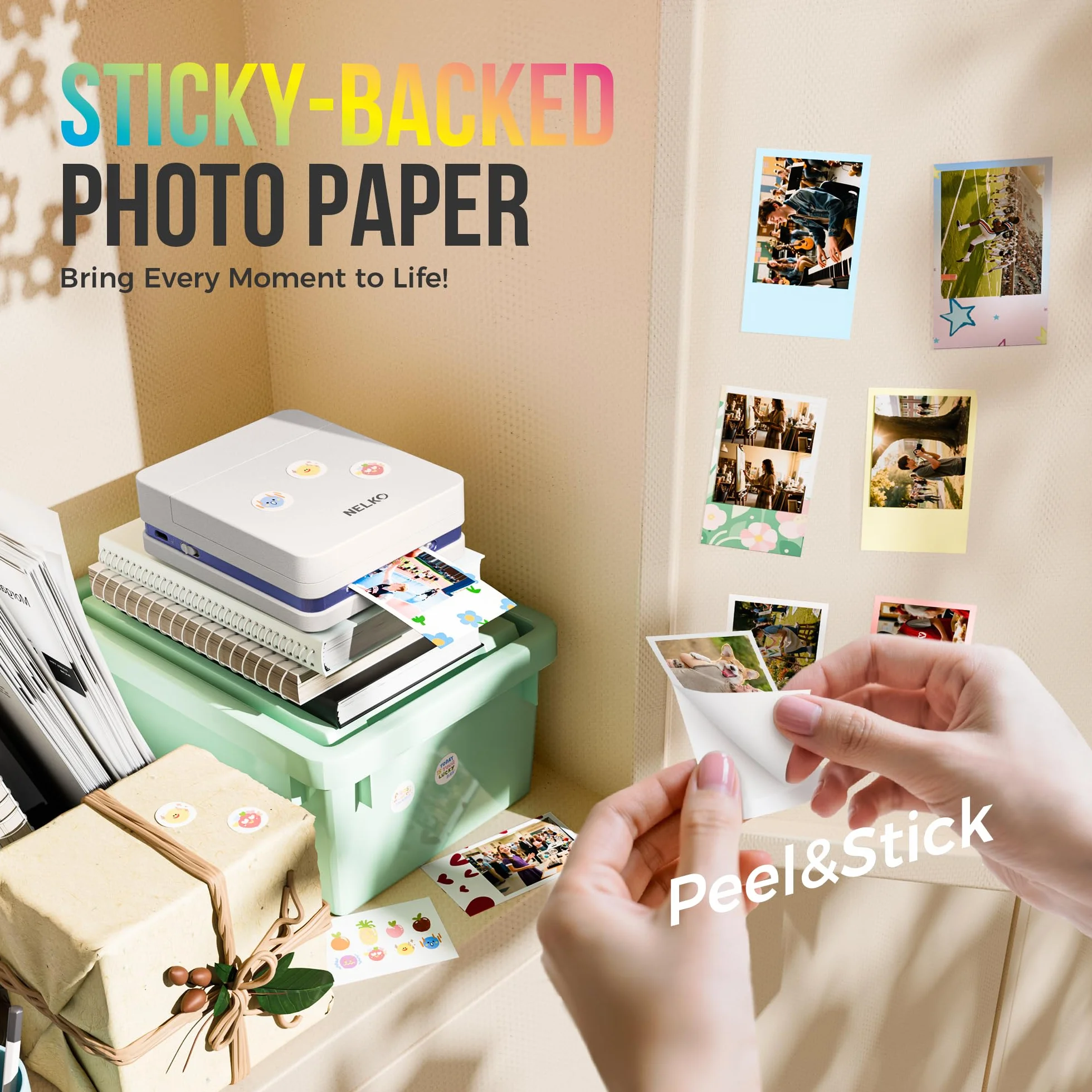 Nelko Carta Fotografica Premium 52.3x90mm 100 Fogli con Retro Adesivo per Stampante Tascabile PP01
