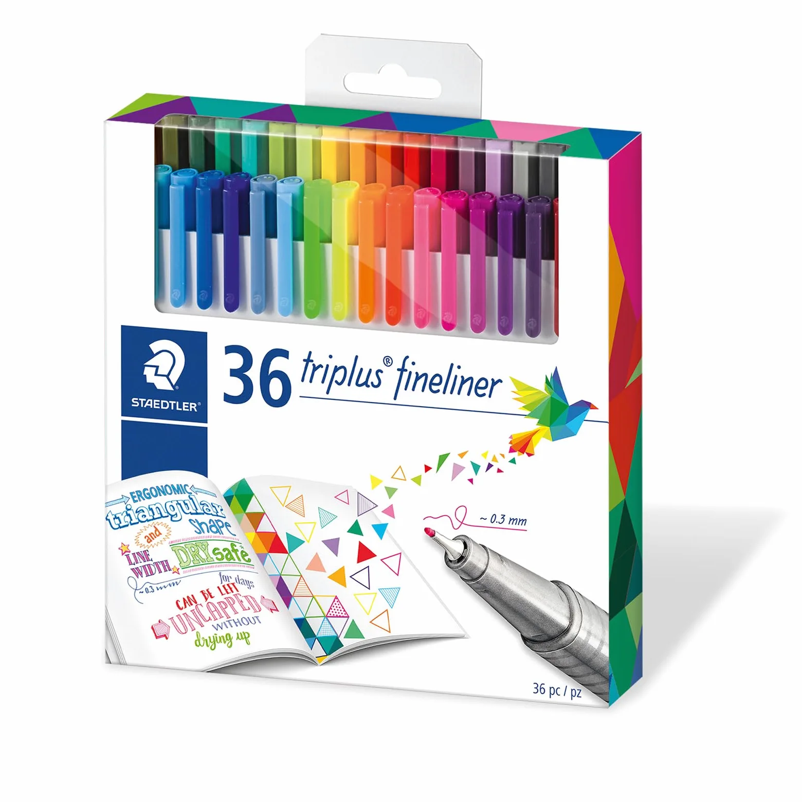 Staedtler Triplus Fineliner - Penne Gel con Inchiostro ad Asciugatura Rapida, Pennarelli Punta Fine Lavabili con Fusto Ergonomico, Set Cancelleria Scuola Università e Ufficio, Colori Assortiti, 36 Pz