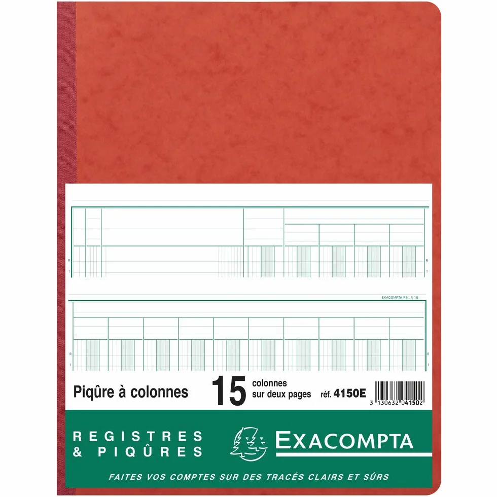 Exacompta 4015E - Pizzichino a 15 colonne 32 x 25 cm, 15 colonne su 2 pagine, 33 righe per pagina, 80 pagine, carta 110 g, colori casuali