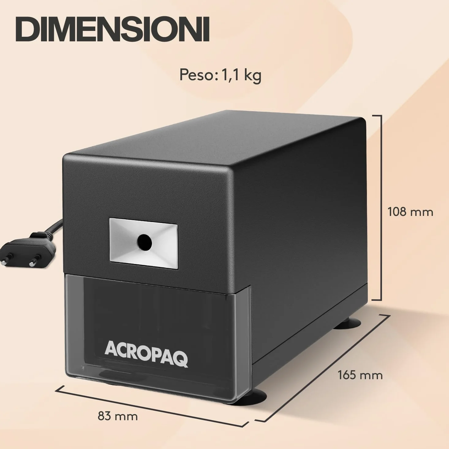 ACROPAQ Temperamatite - Professionale con serbatoio, Appuntalapis automatico con protezione surriscaldamento - Temperino elettrico
