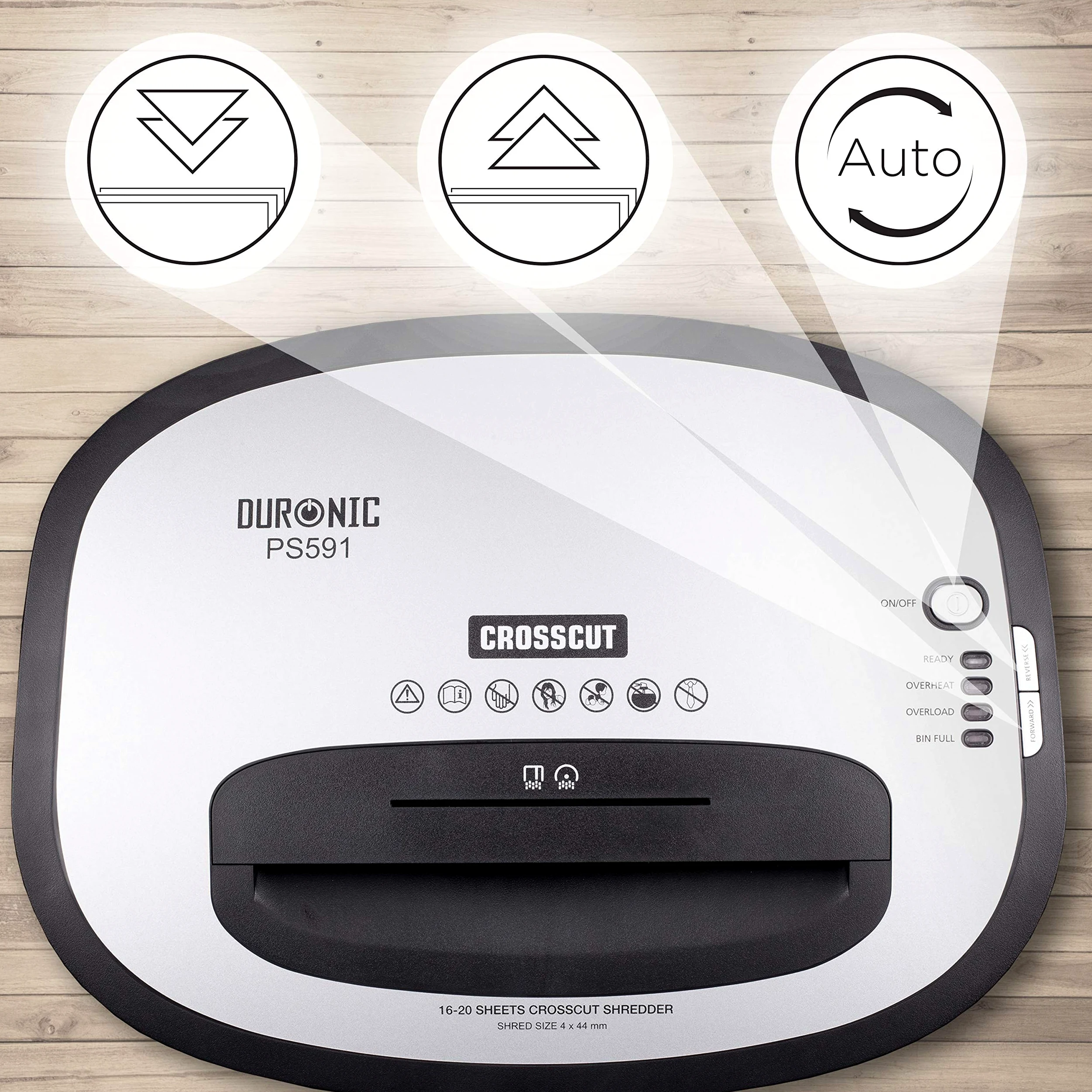 Duronic PS591 Distruggidocumenti 22 fogli A4 Capacità 33 L | Funzione distruggi carte di credito e CD, Taglio incrociato, Ideale per casa e ufficio