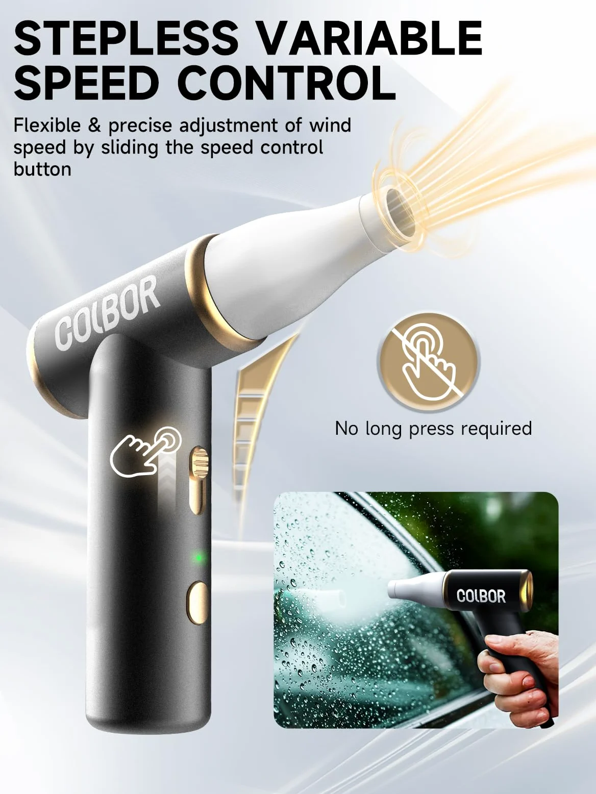 Colbor AirMaxx A1 - Soffiatore d'aria elettrico, 10000 giri/min, senza fili, con luce LED e ugello, pulitore ad aria compressa ricaricabile, per tastiera PC, spolverino ad aria compressa