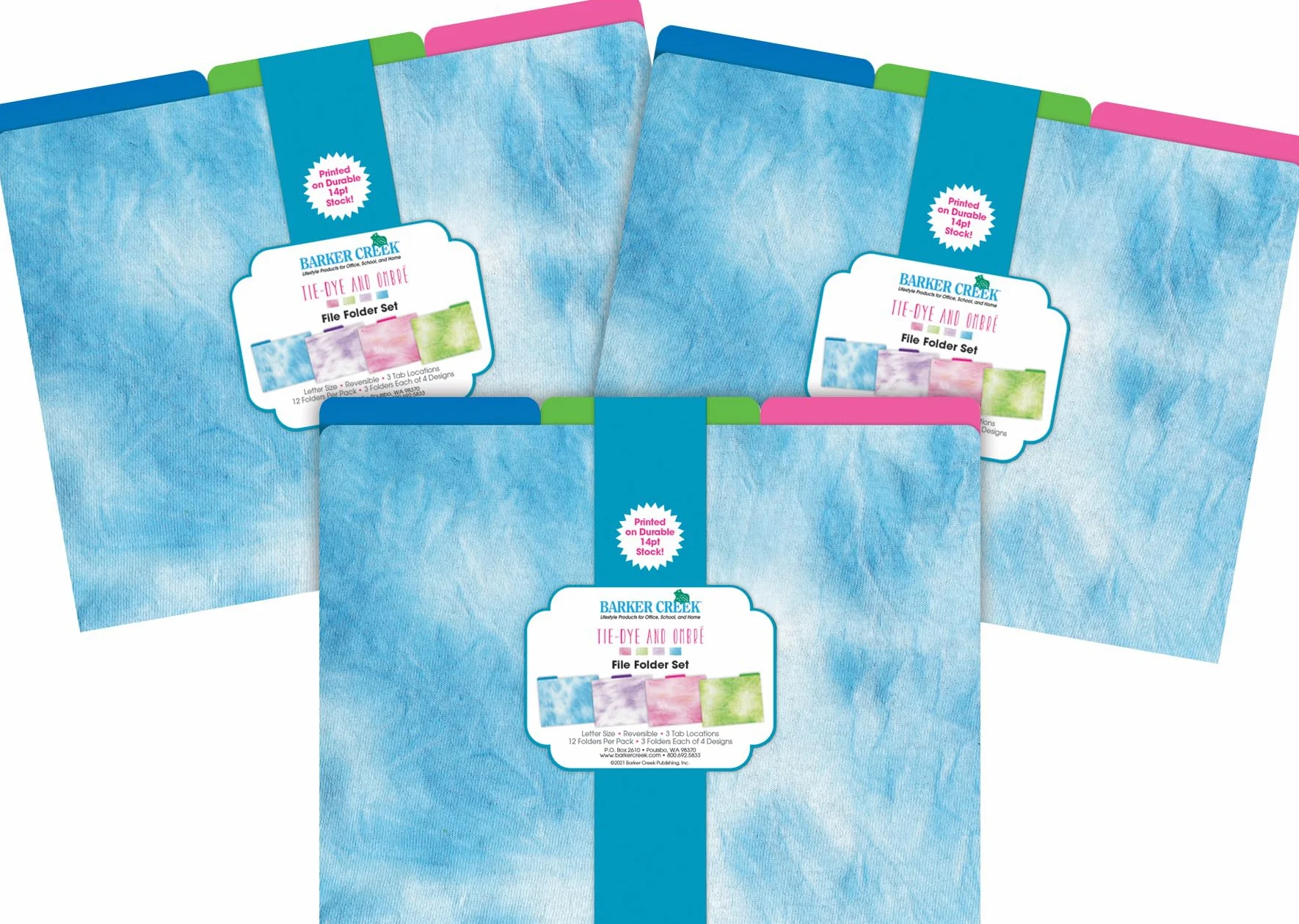 Barker Creek Cartelline portadocumenti di design su cartoncino da 14 punti, tie-dye e ombré, set multi-design con disegni tie-dye all'esterno, vivaci colori ombré all'interno, formato lettera,