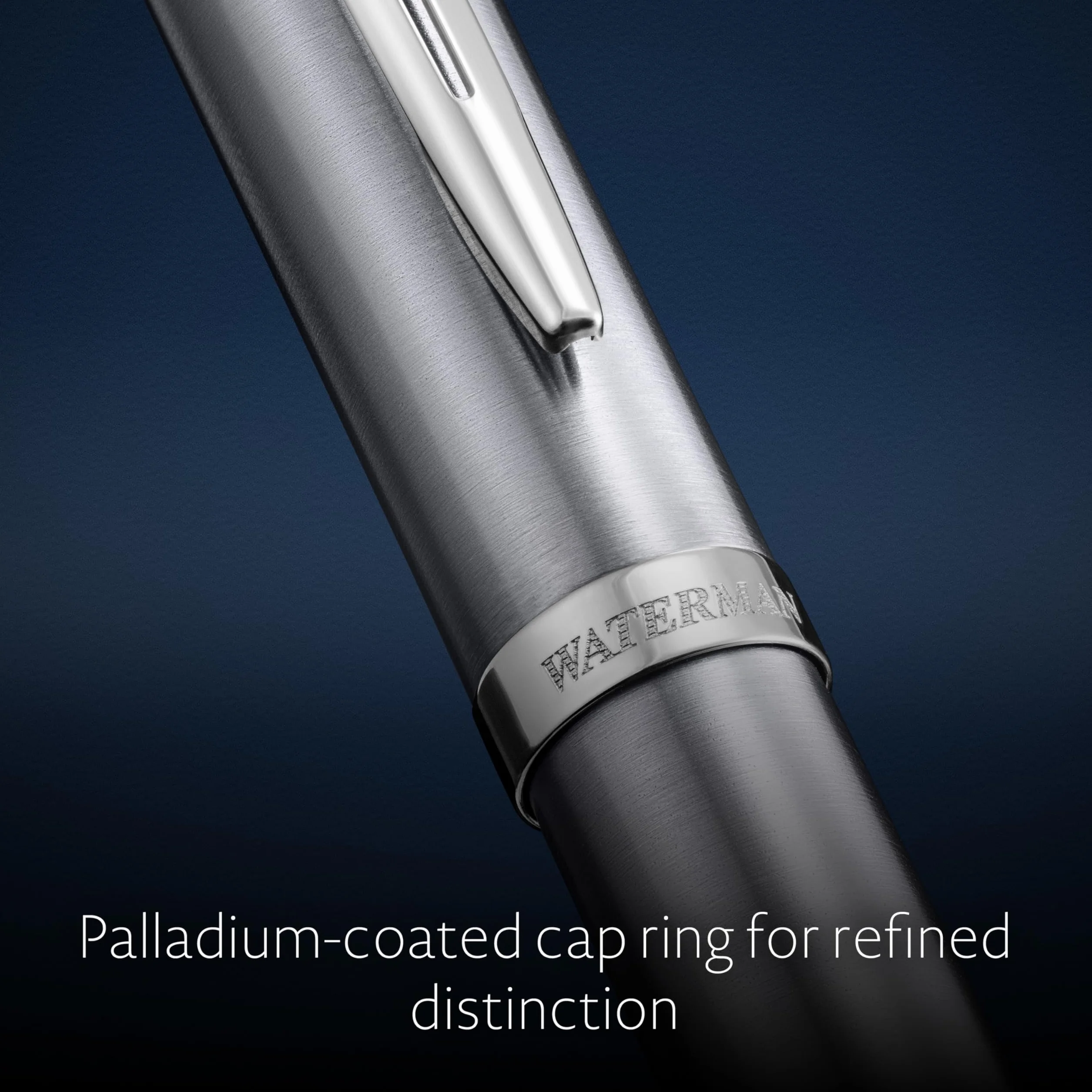 Waterman Impression Penna Stilografica | Pennino Fine con Ricarica di Inchiostro Blu | Acciaio Inossidabile con Rifiniture Placcate in Palladio | Confezione Regalo
