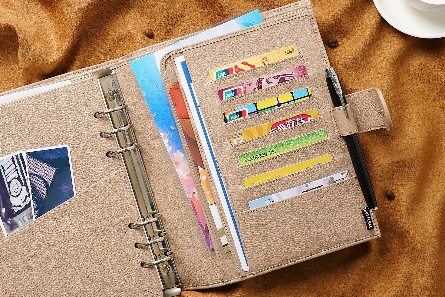 Moterm A5 Luxe Raccoglitore con Anelli - Organizer in Vero Cuoio (Ghiaia-Taupe, Anello da 30mm)