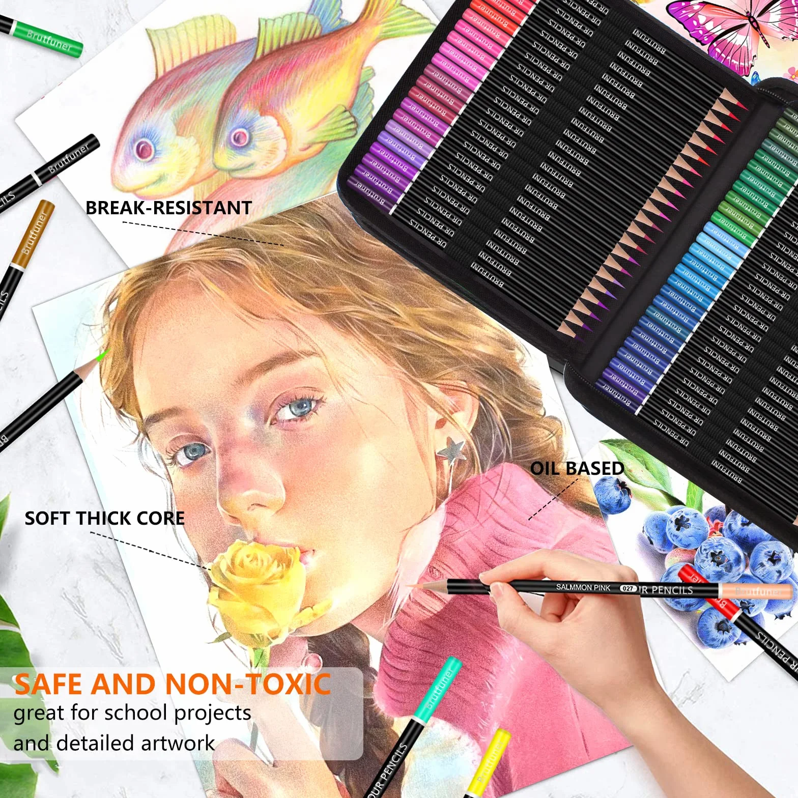 Efimeso 100 Matite Colorate Professionali con Custodia Nera per Disegno e Schizzi