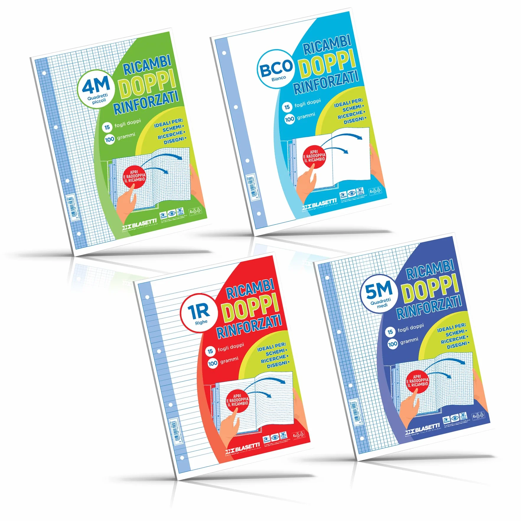 Blasetti Ricambi DOPPI Fogli A4 100gr con fori archiviazione